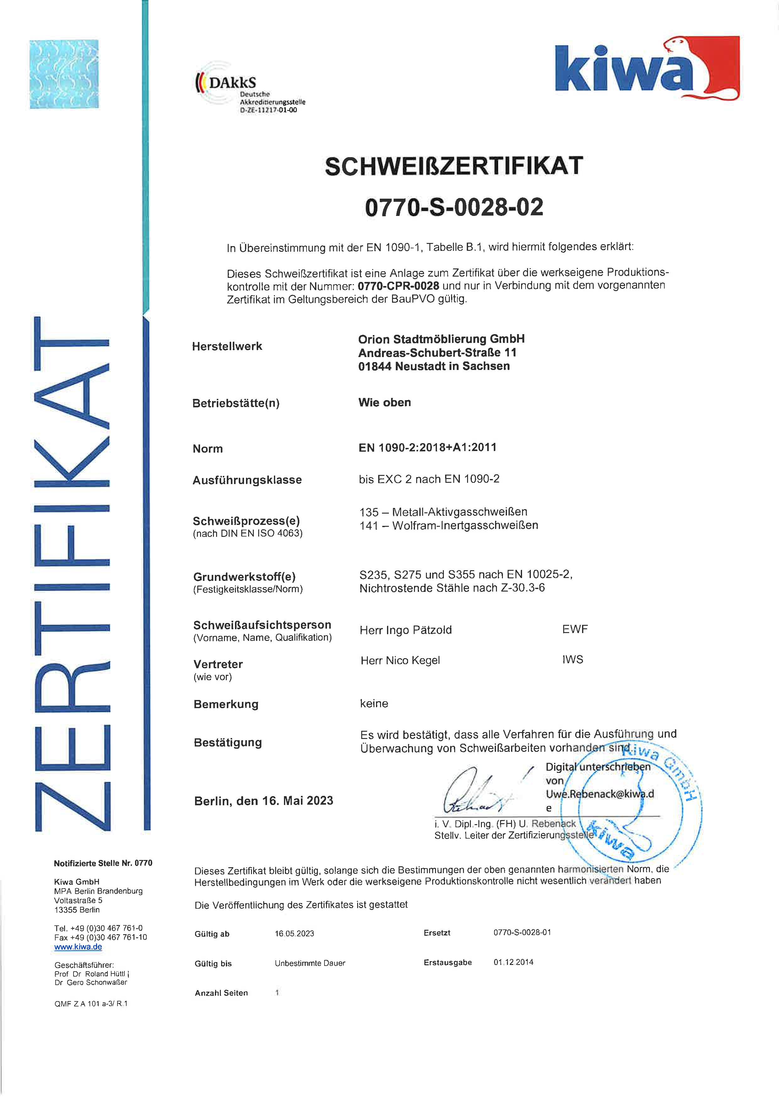 Schweißzertifikat