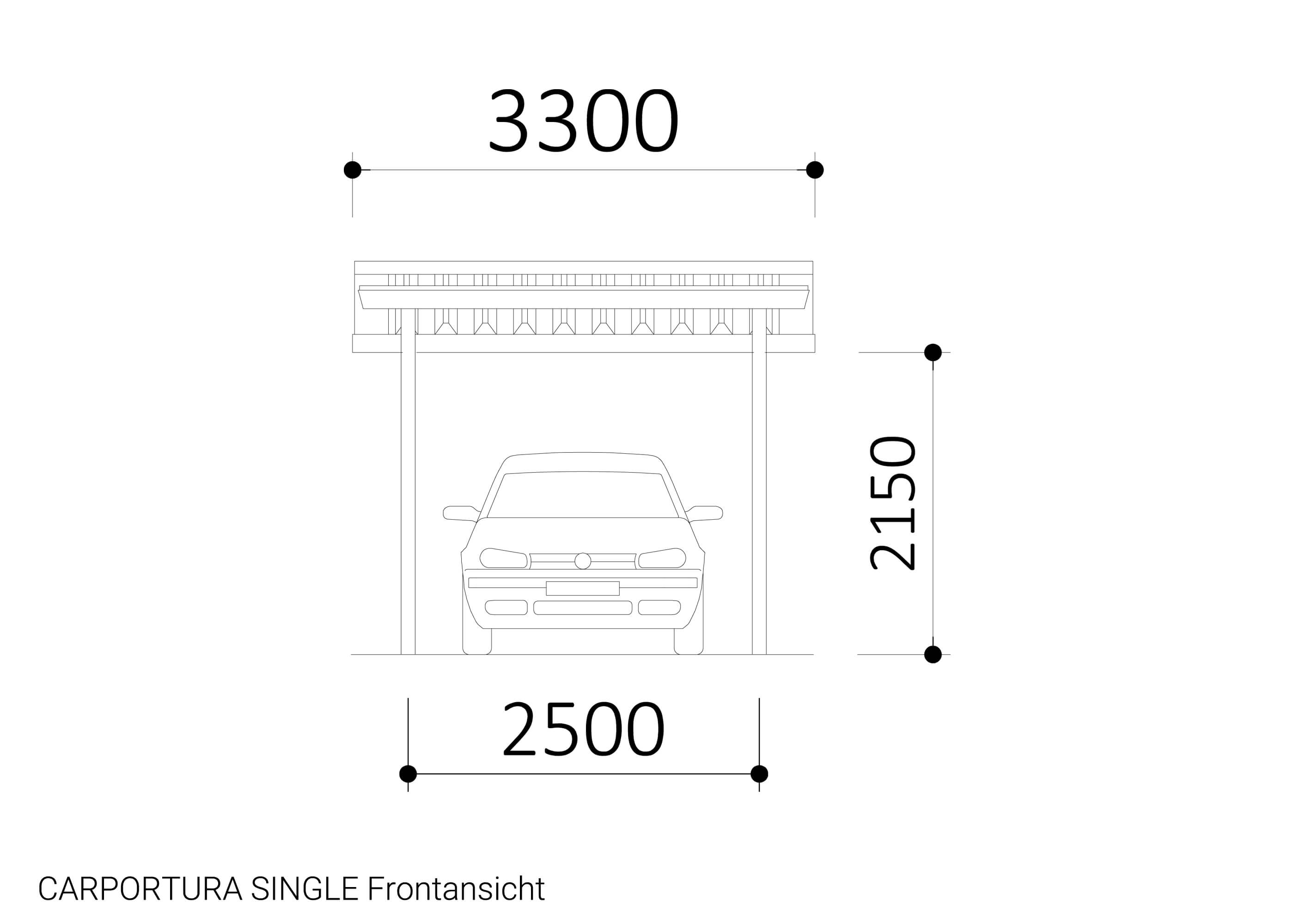 CARPORTURA SINGLE Frontansicht Zeichnung