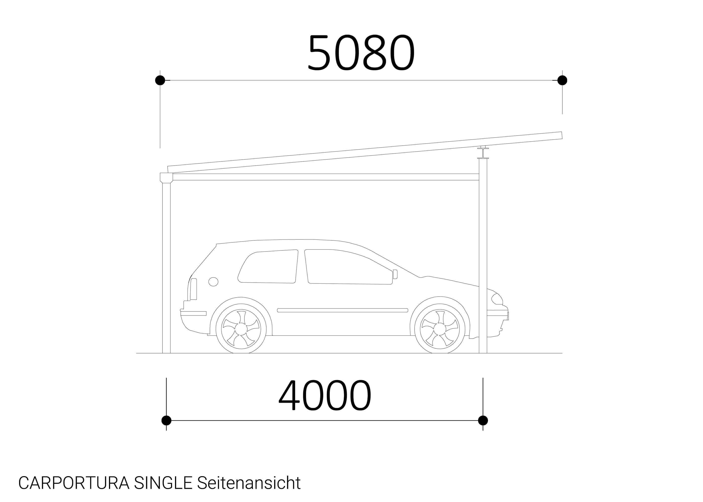 CARPORTURA SINGLE Seitenansicht Zeichnung