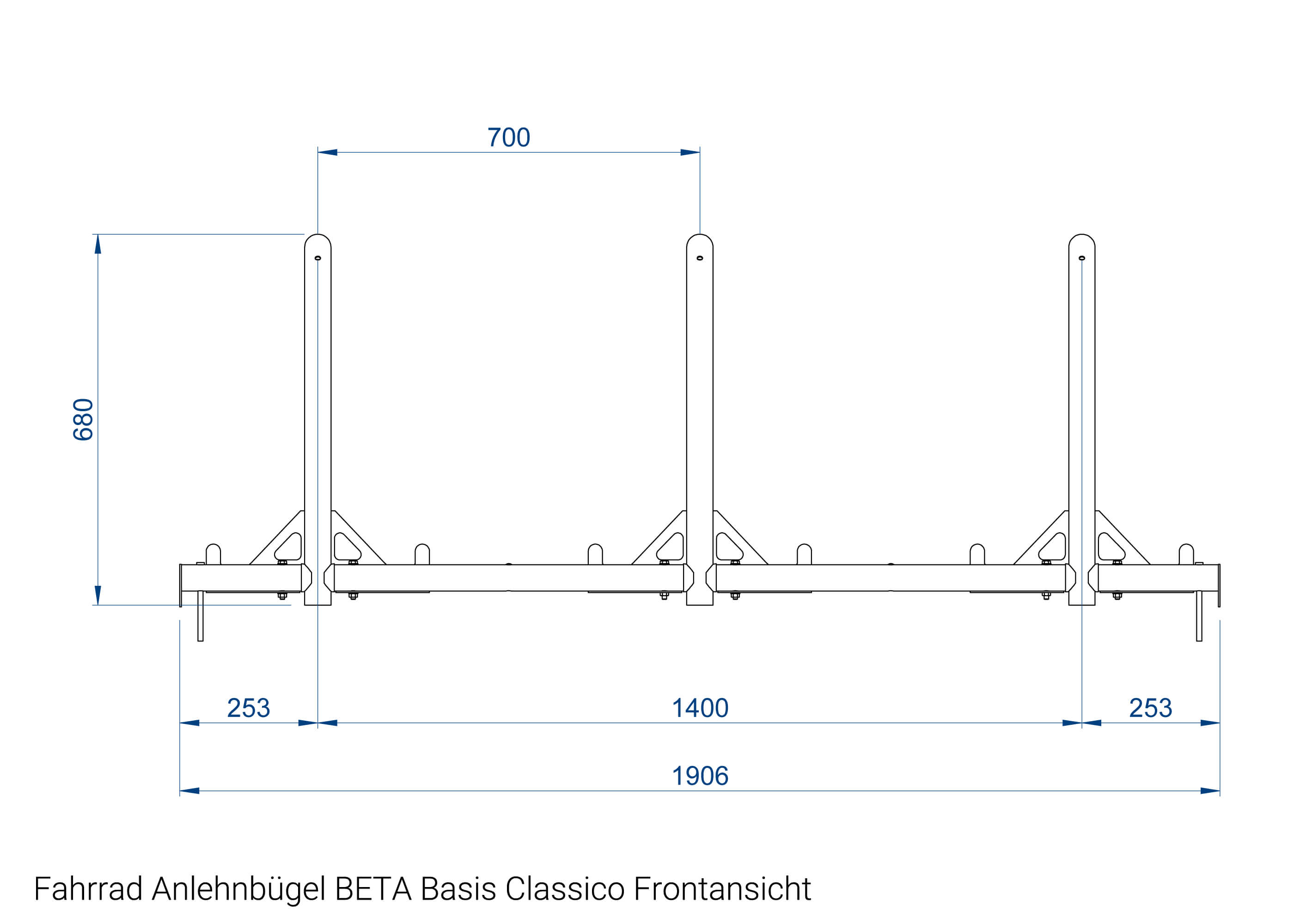 Fahrrad Anlehnbügel BETA-BASIS CLASSICO Frontansicht Fahrrad Anlehnbügel BETA-BASIS CLASSICO Frontansicht