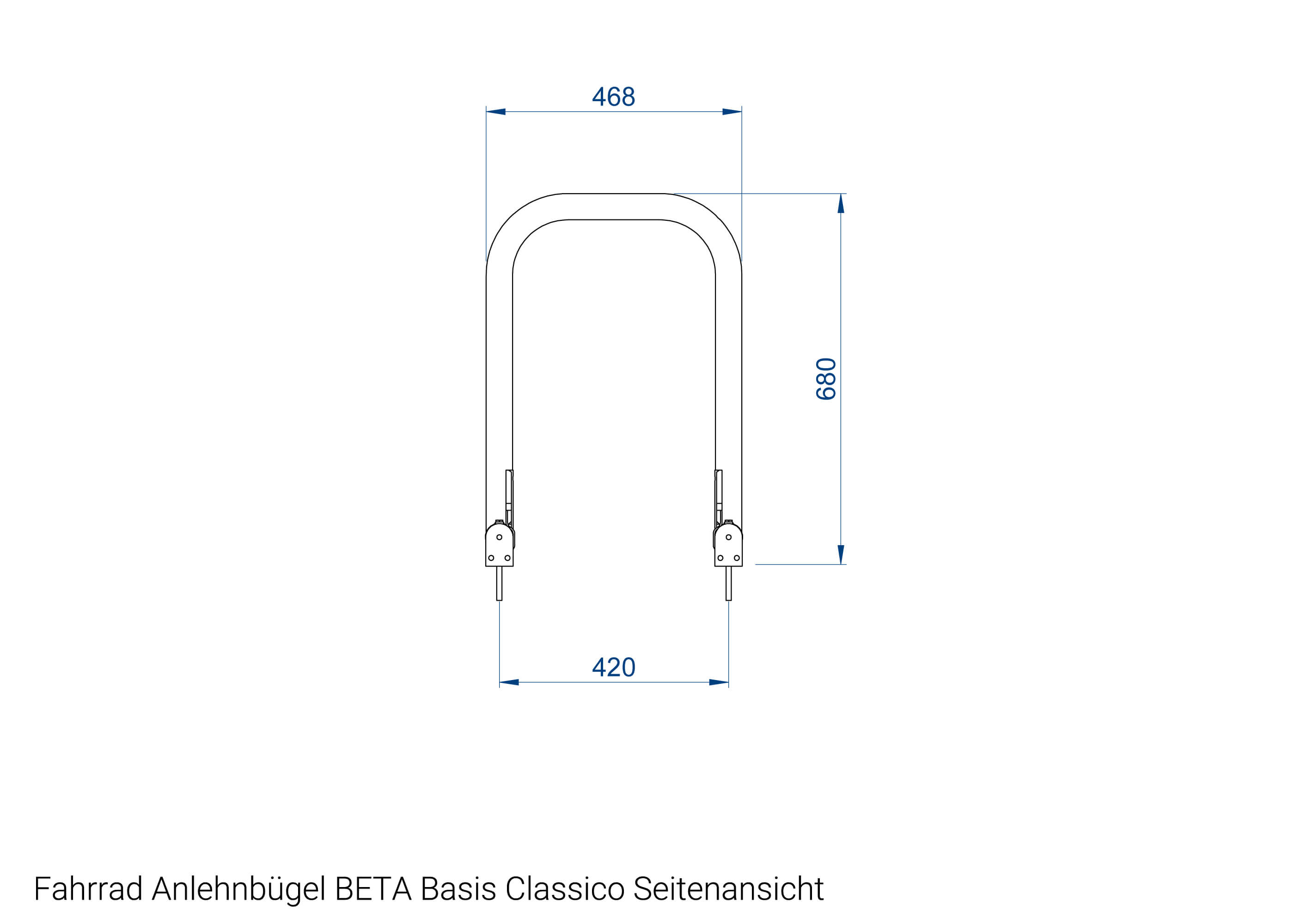 Fahrrad Anlehnbügel BETA-BASIS ClASSICO Seitenansicht Fahrrad Anlehnbügel BETA-BASIS Classio Seitenansicht