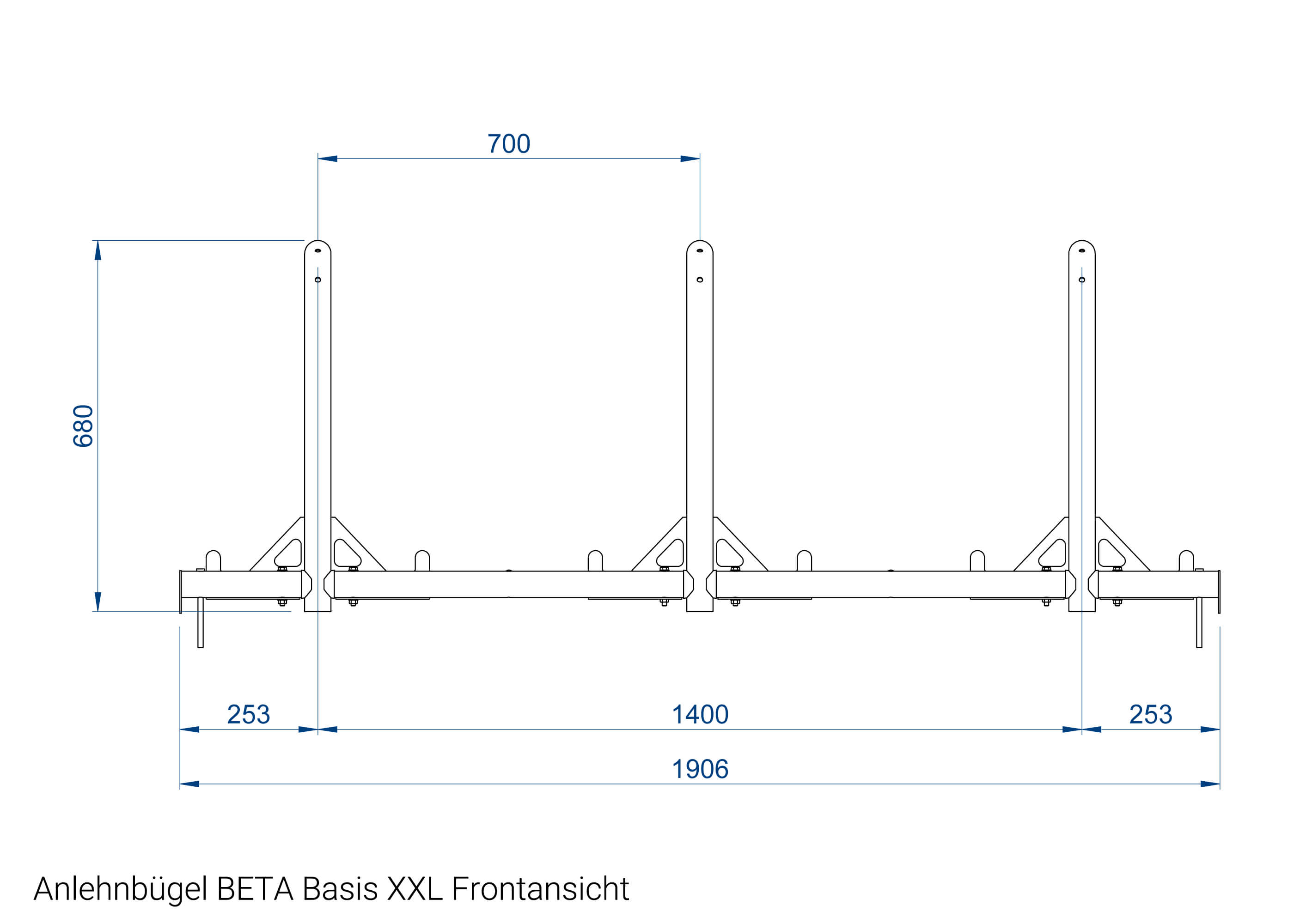 Fahrrad-Anlehnbügel BETA Basis XXL Frontansicht Fahrrad-Anlehnbügel BETA Basis XXL Frontansicht