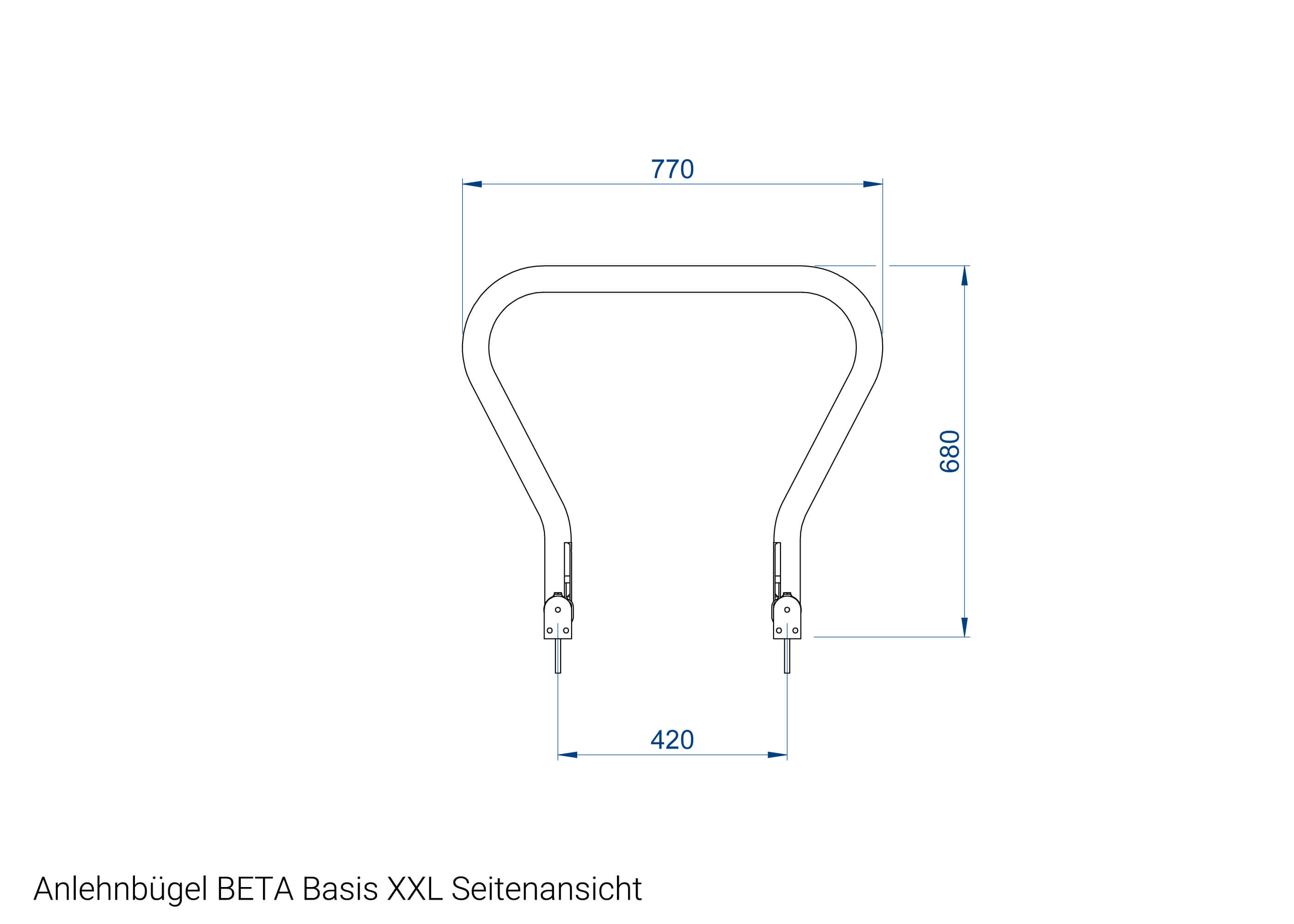 Fahrrad-Anlehnbügel BETA Basis XXL Seitenansicht Fahrrad-Anlehnbügel BETA Basis XXL Seitenansicht