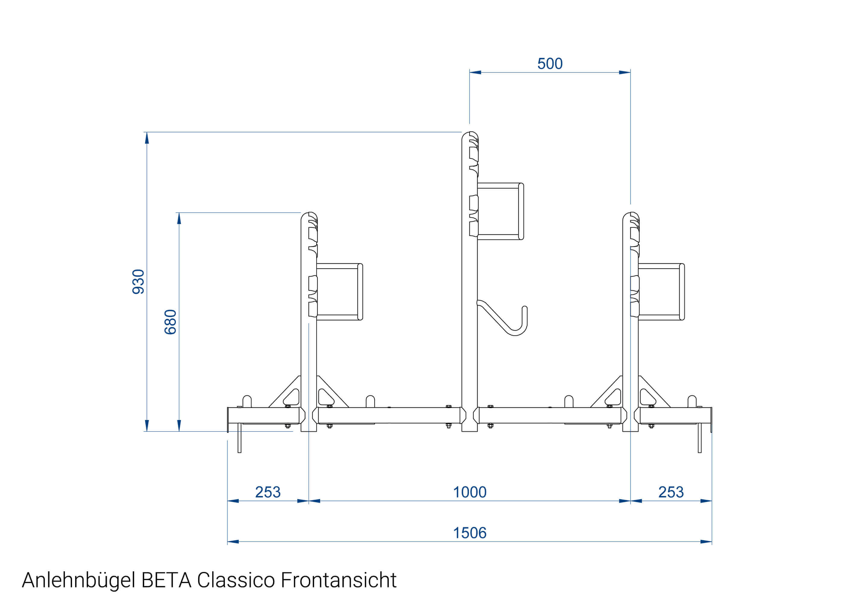 Fahrrad Anlehnbügel BETA-CLASSICO Frontansicht Fahrrad Anlehnbügel BETA-CLASSICO Frontansicht