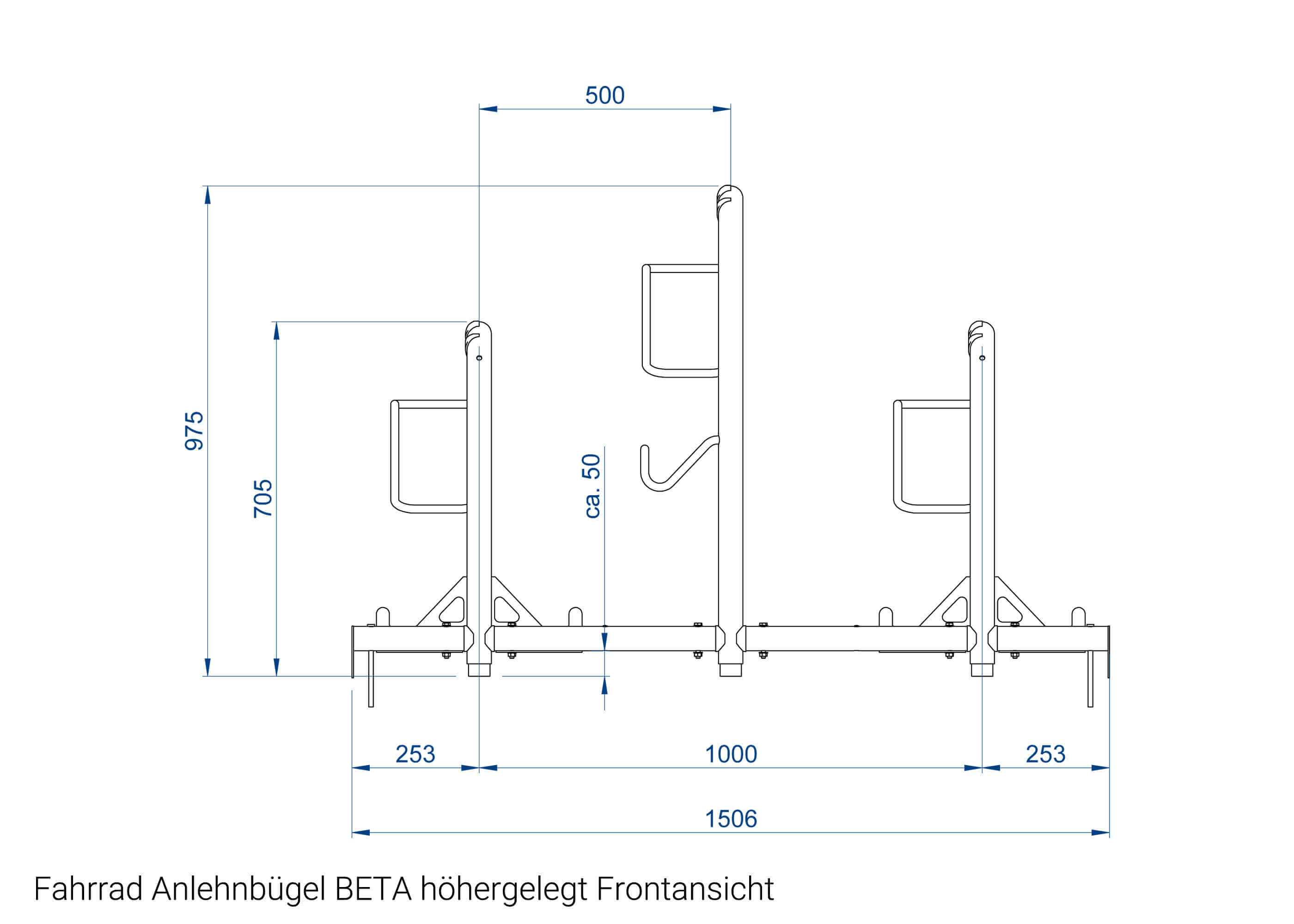 Fahrrad Anlehnbügel BETA-höhergelegt Frontansicht Fahrrad Anlehnbügel BETA-höhergelegt Frontansicht