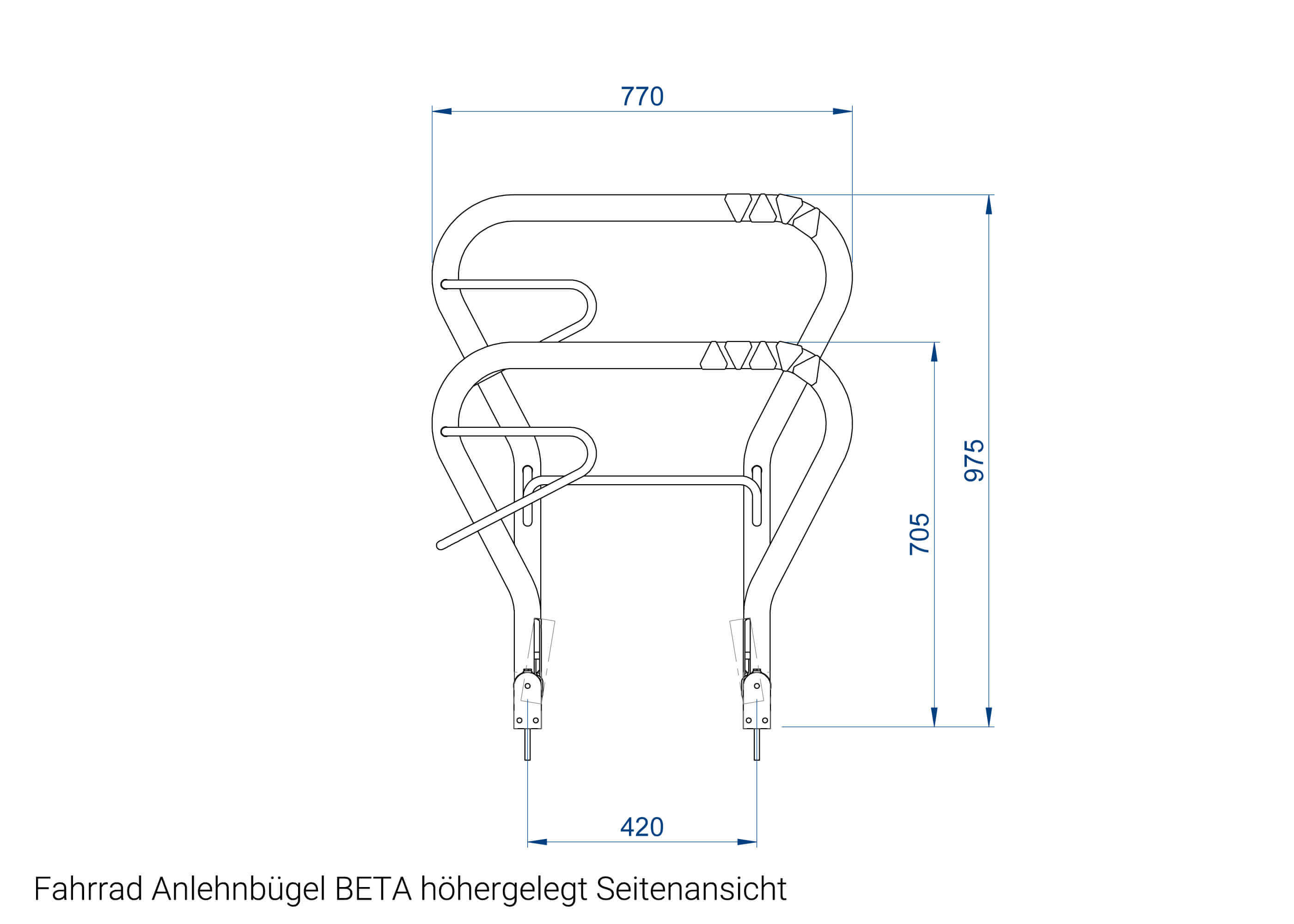 Fahrrad Anlehnbügel BETA-höhergelegt Seitenansicht Fahrrad Anlehnbügel BETA-höhergelegt Seitenansicht