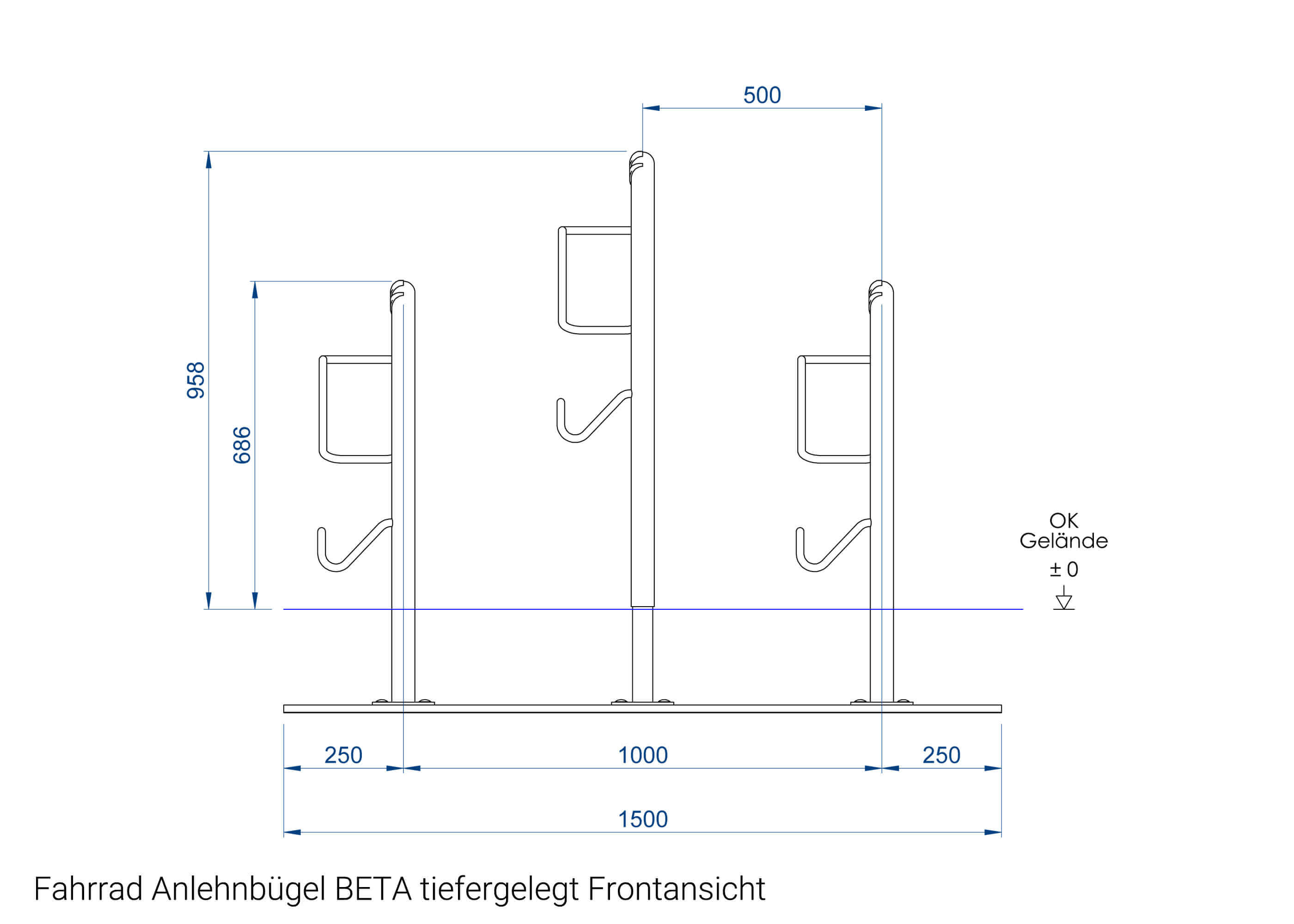 Fahrrad Anlehnbügel BETA-tiefergelegt Frontansicht