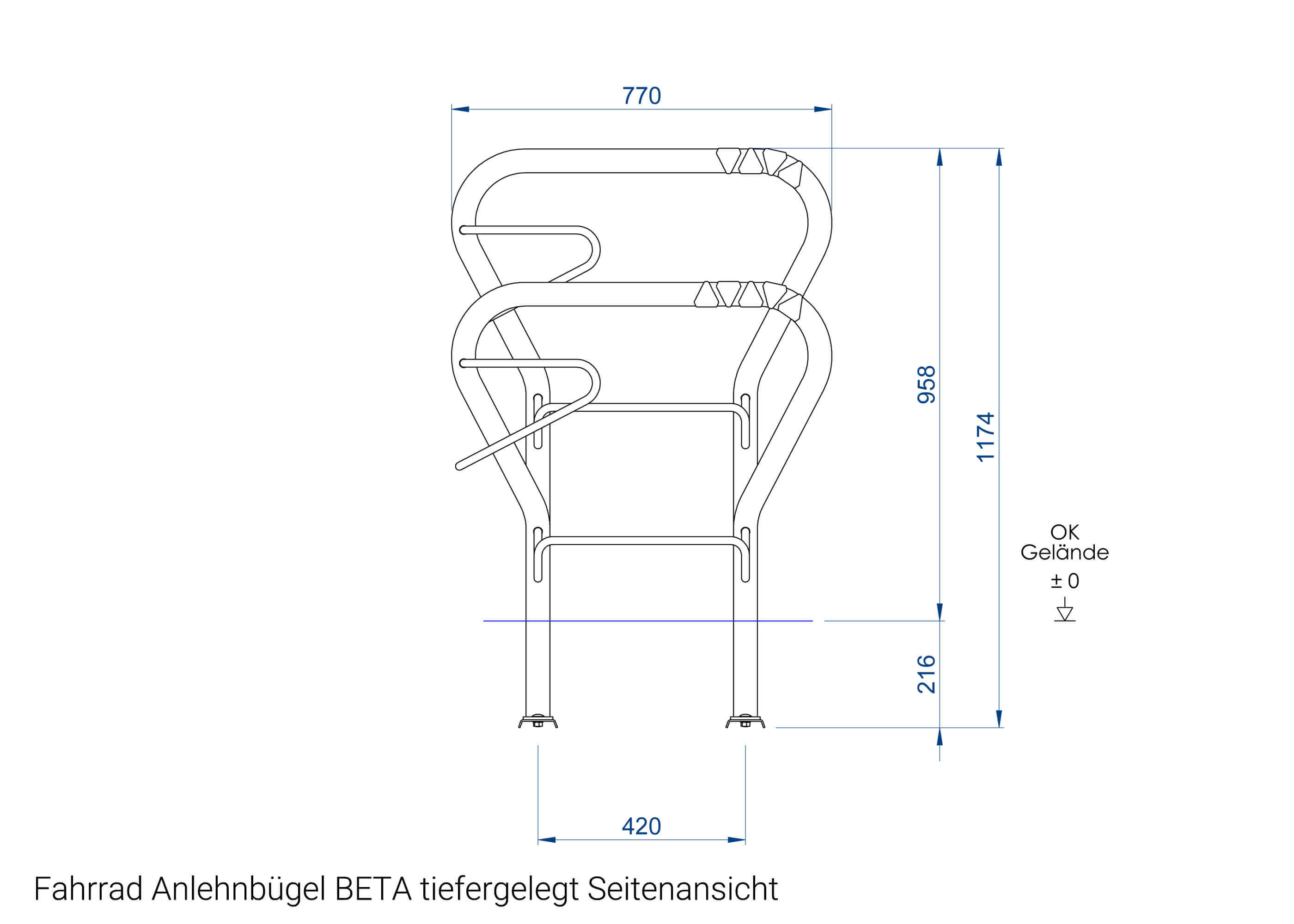 Fahrrad Anlehnbügel BETA-tiefergelegt Seitenansicht