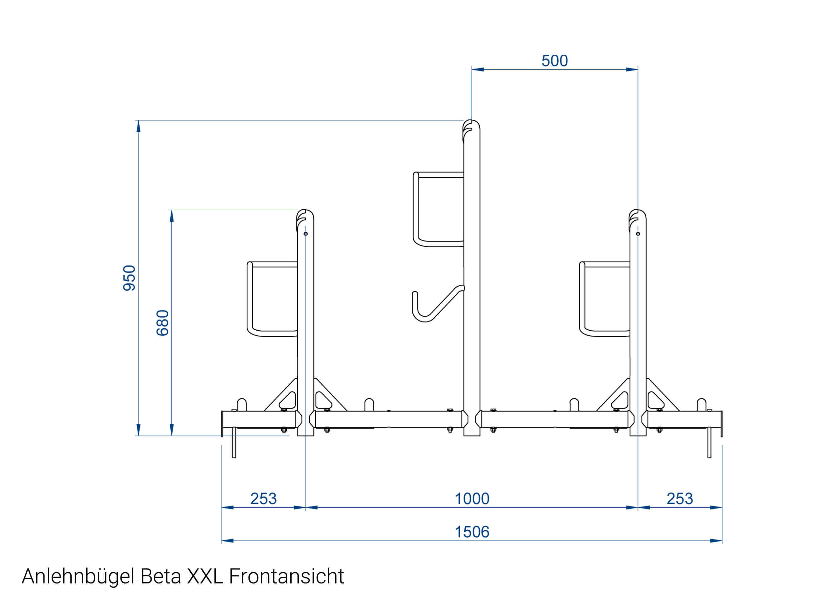 Fahrrad Anlehnbügel Beta XXL Frontansicht Zeichnung Fahrrad Anlehnbügel Beta XXL Frontansicht Zeichnung