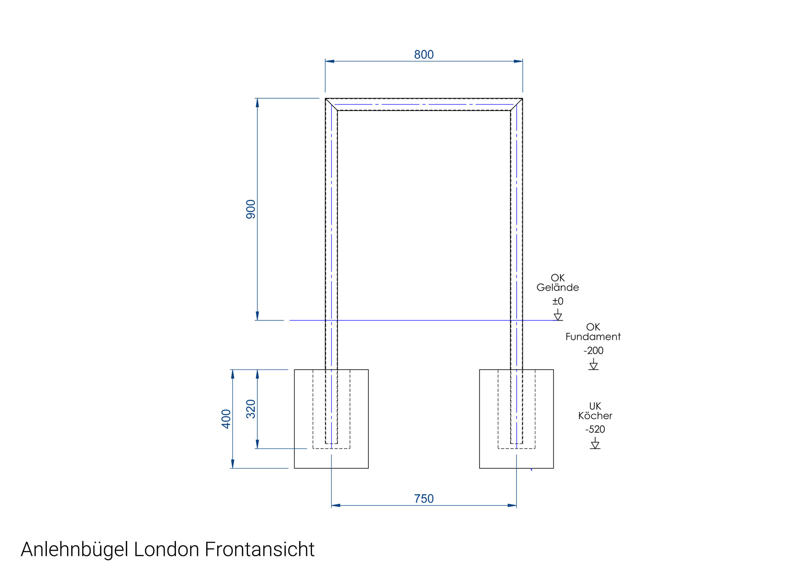 Fahrrad Anlehnbügel London Frontansicht Fahrrad Anlehnbügel London Frontansicht
