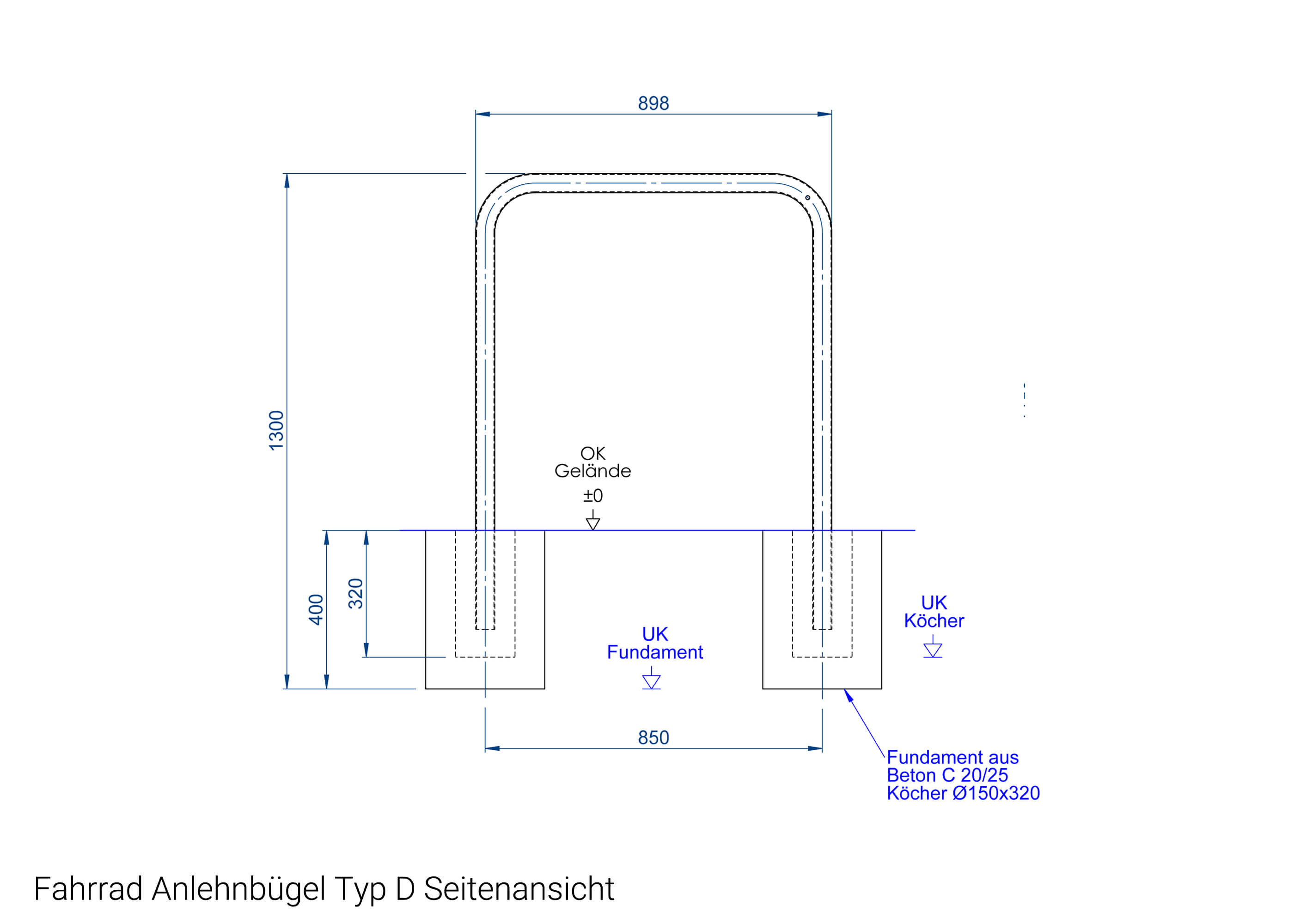 Fahrrad Anlehnbügel Typ D Seitenansicht Fahrrad Anlehnbügel Typ D Seitenansicht