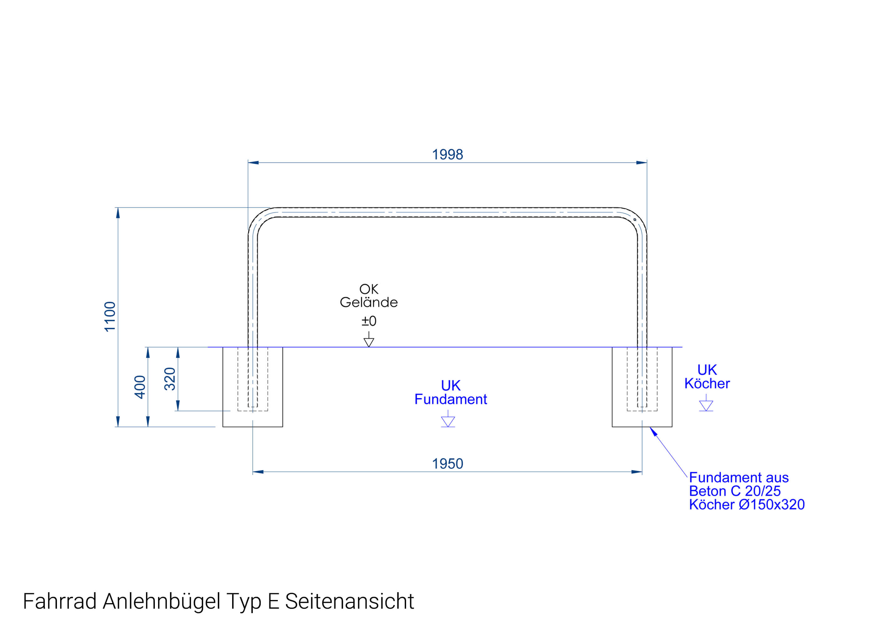 Fahrrad Anlehnbügel Typ E Seitenansicht Fahrrad Anlehnbügel Typ E Seitenansicht