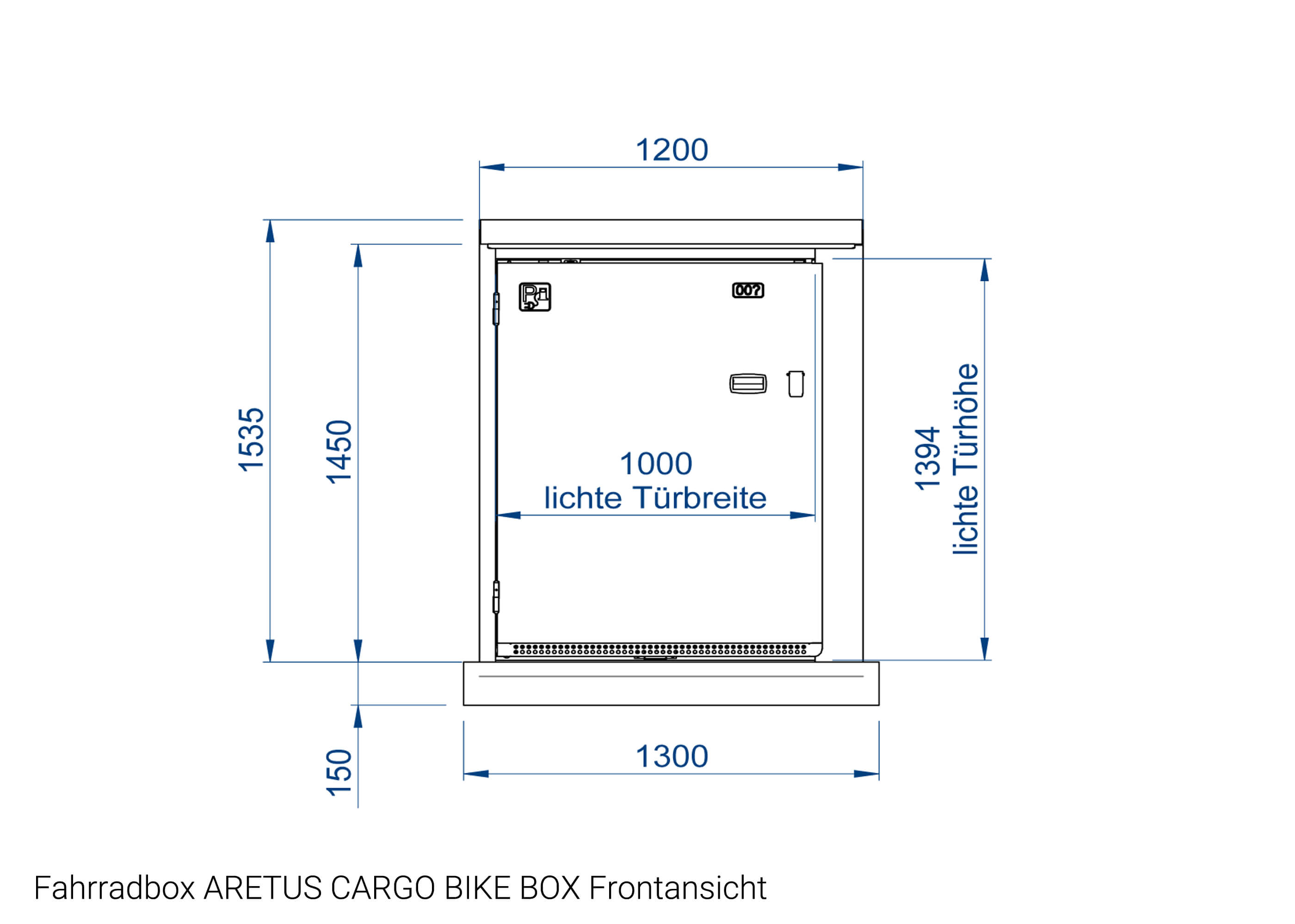 Zeichnung Fahrradbox ARETUS CARGO BIKE BOX Frontansicht Zeichnung Fahrradbox ARETUS CARGO BIKE BOX Frontansicht