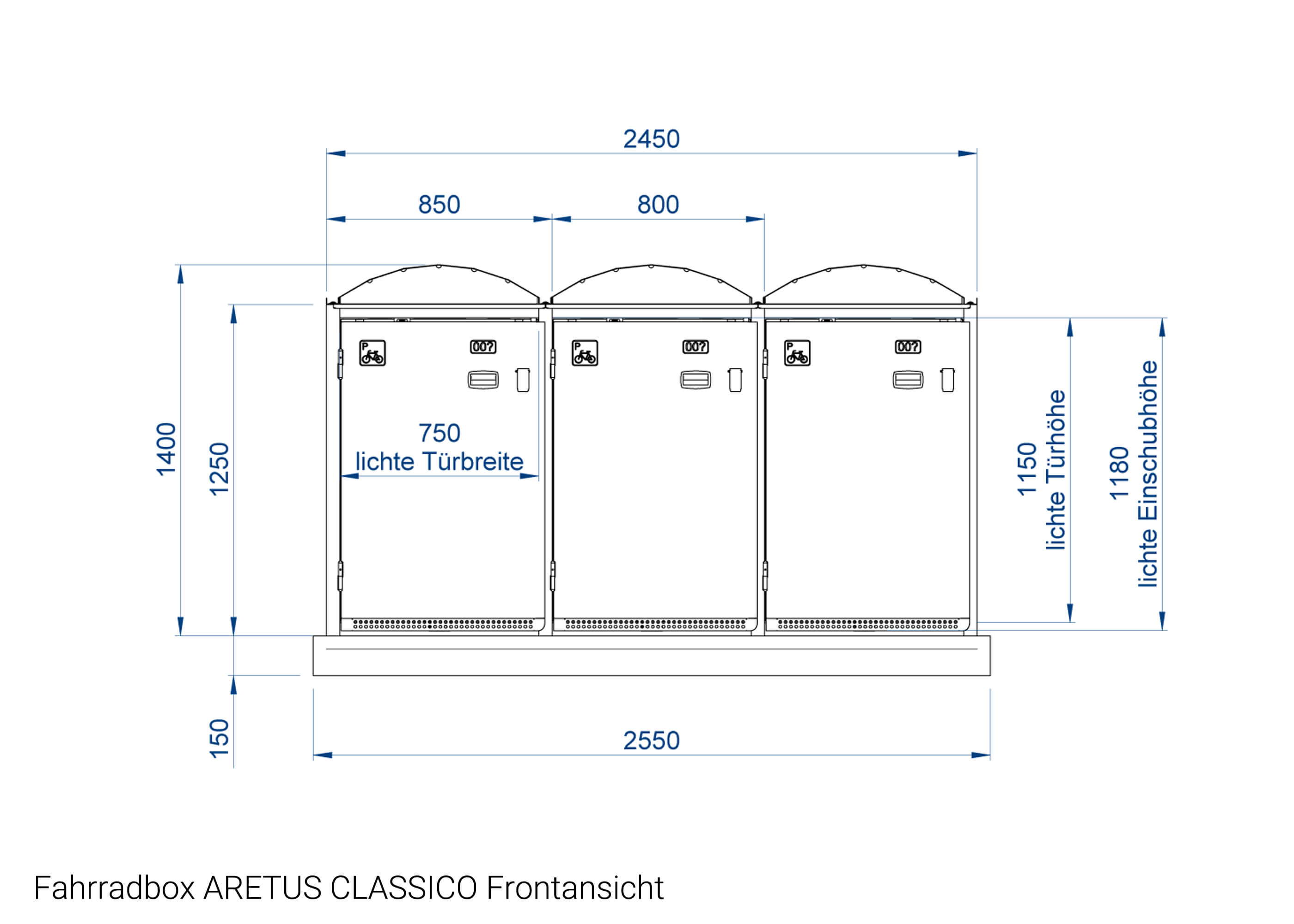 Zeichnung Fahrradbox ARETUS CLASSICO Frontansicht