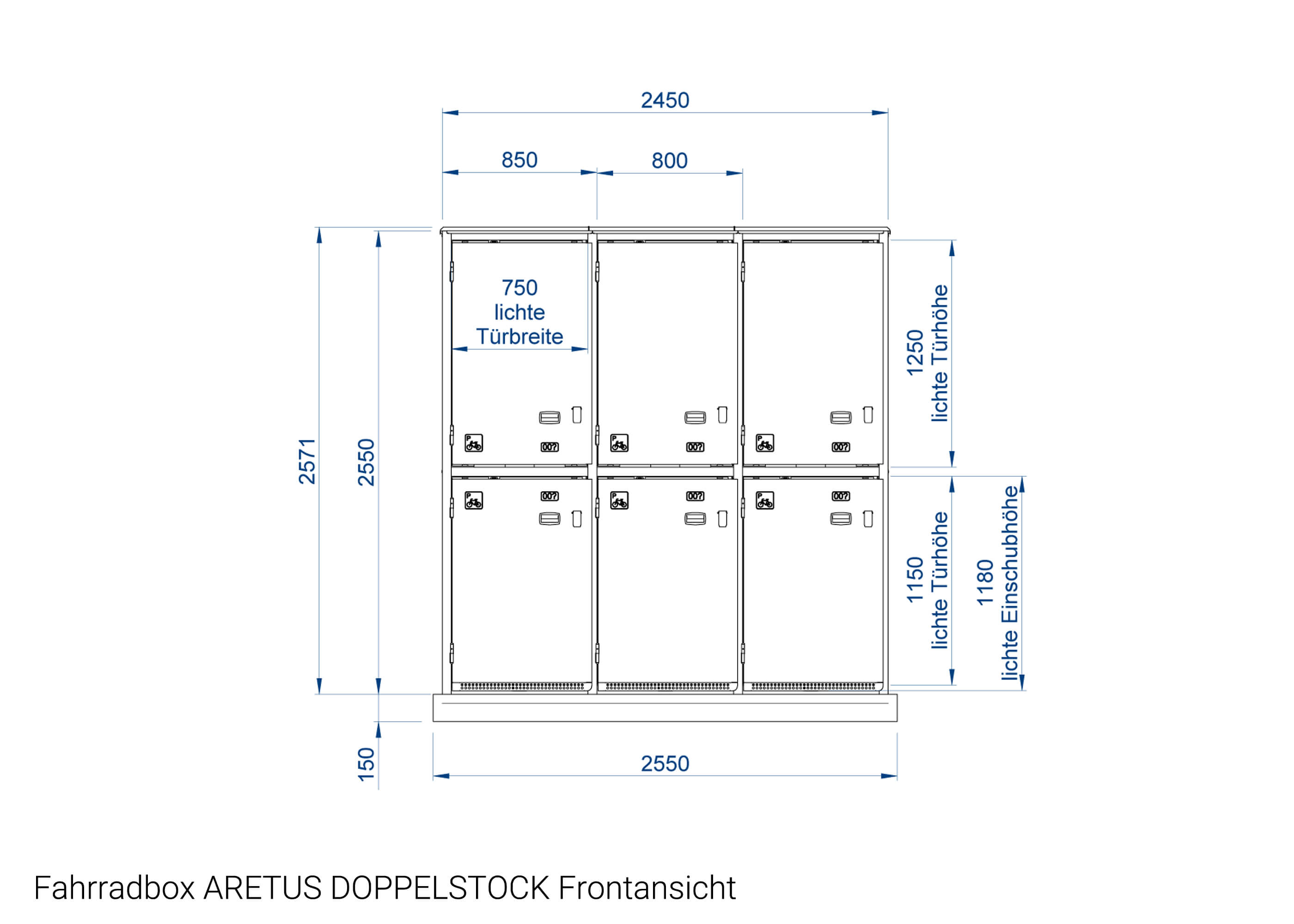 Zeichnung Fahrradbox ARETUS DOPPELSTOCK Frontansicht Zeichnung Fahrradbox ARETUS DOPPELSTOCK Frontansicht