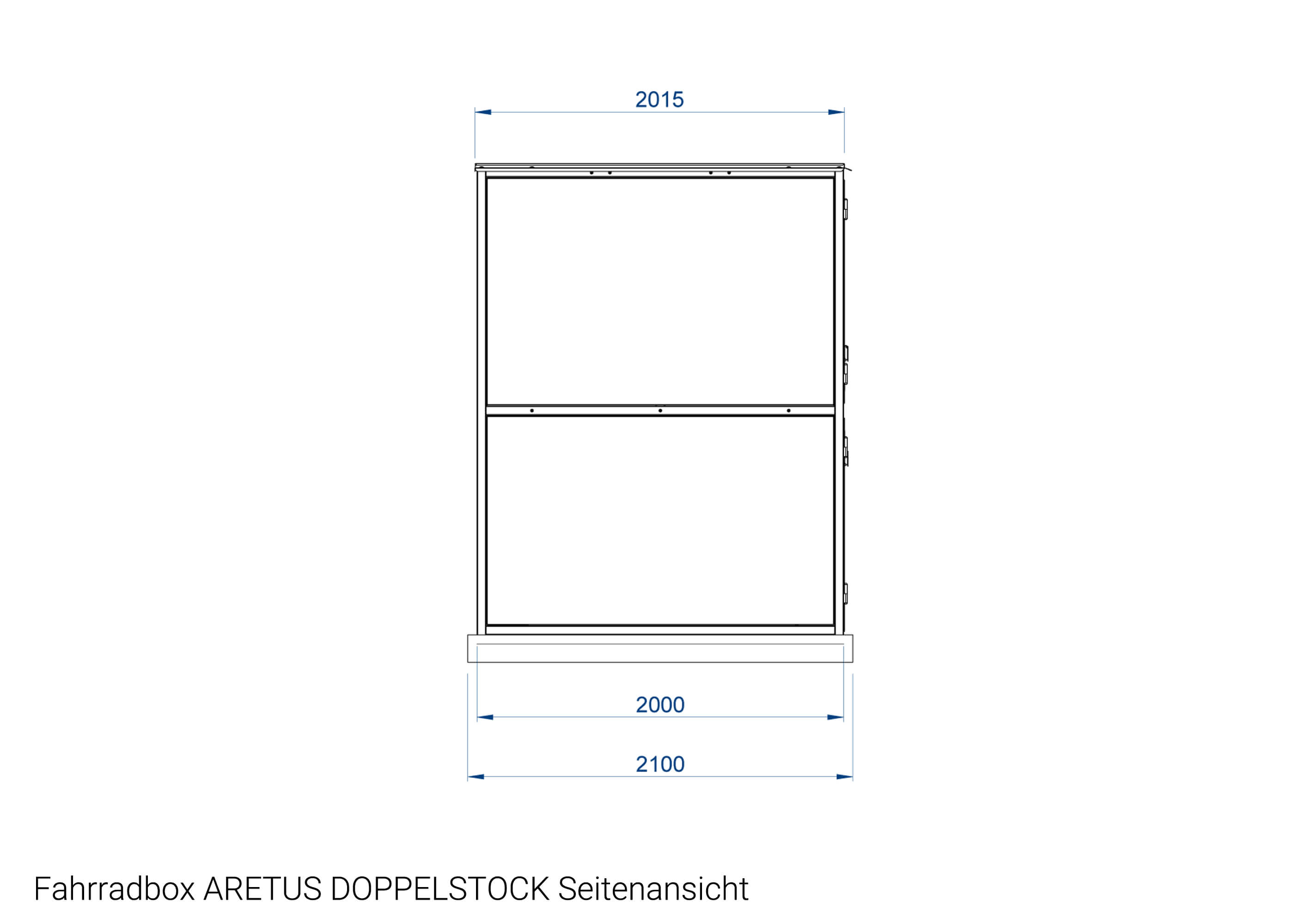 Zeichnung Fahrradbox ARETUS DOPPELSTOCK Seitenansicht Zeichnung Fahrradbox ARETUS DOPPELSTOCK Seitenansicht