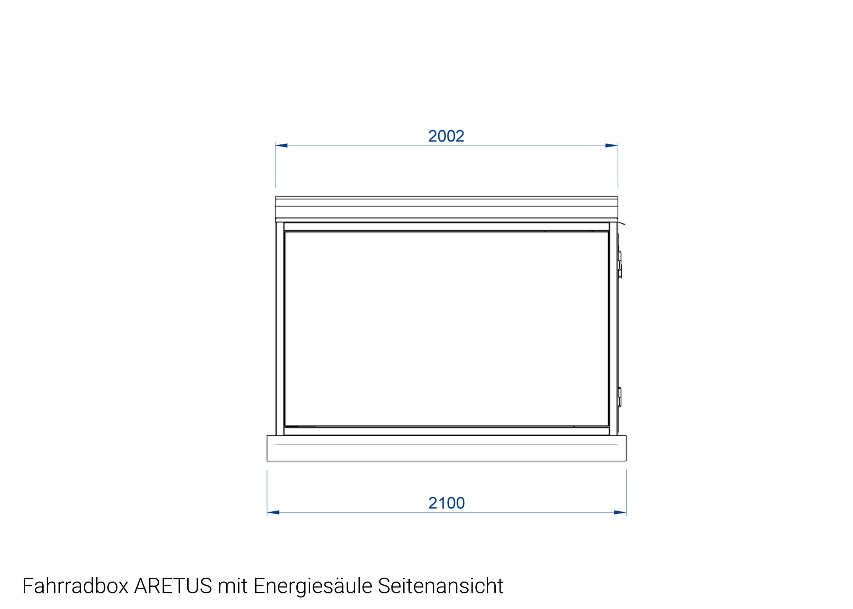 Zeichnung Fahrradbox ARETUS mit Energiesäule Seitenansicht Zeichnung Fahrradbox ARETUS mit Energiesäule Seitenansicht