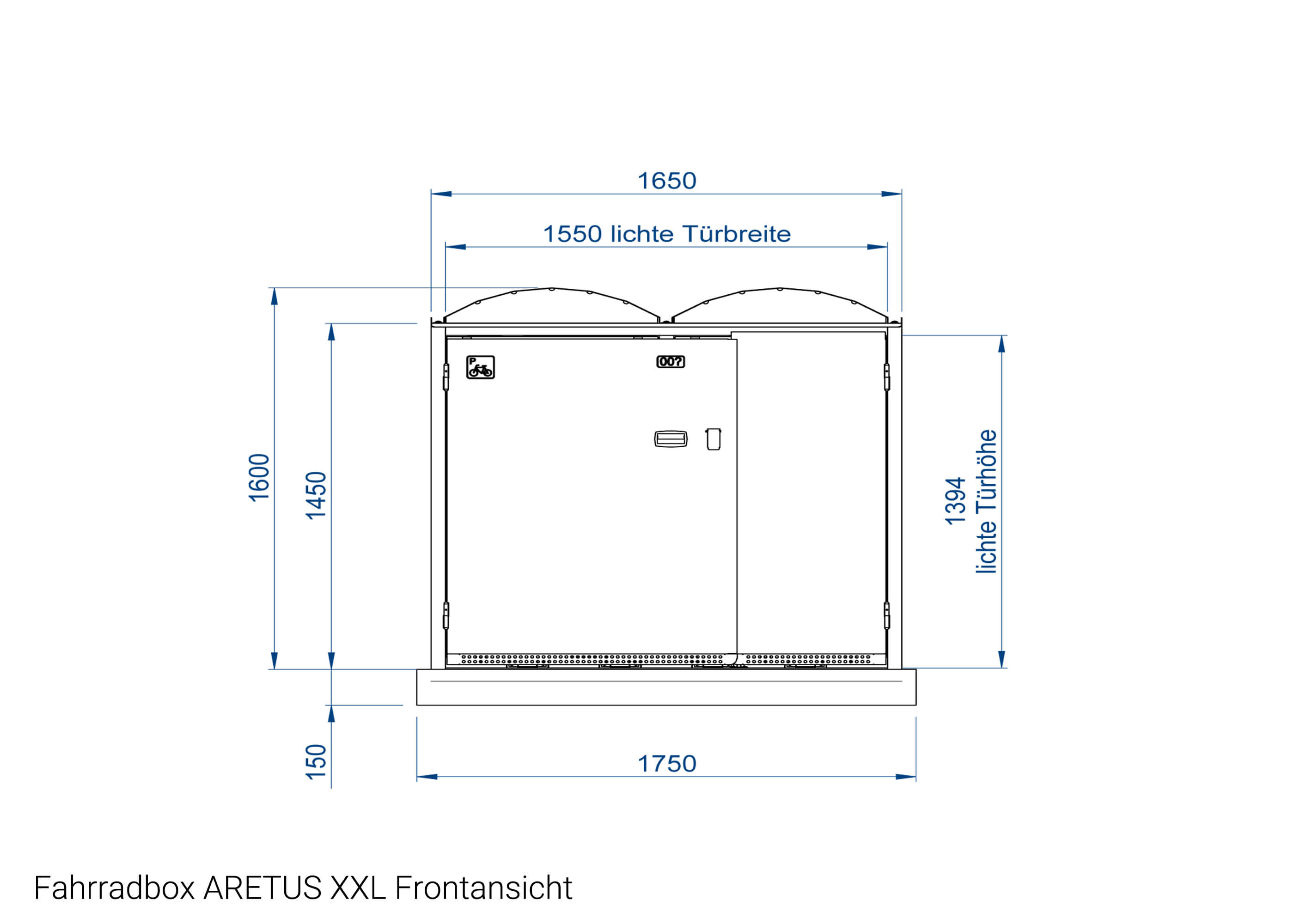 Zeichnung Fahrradbox ARETUS XXL Frontansicht