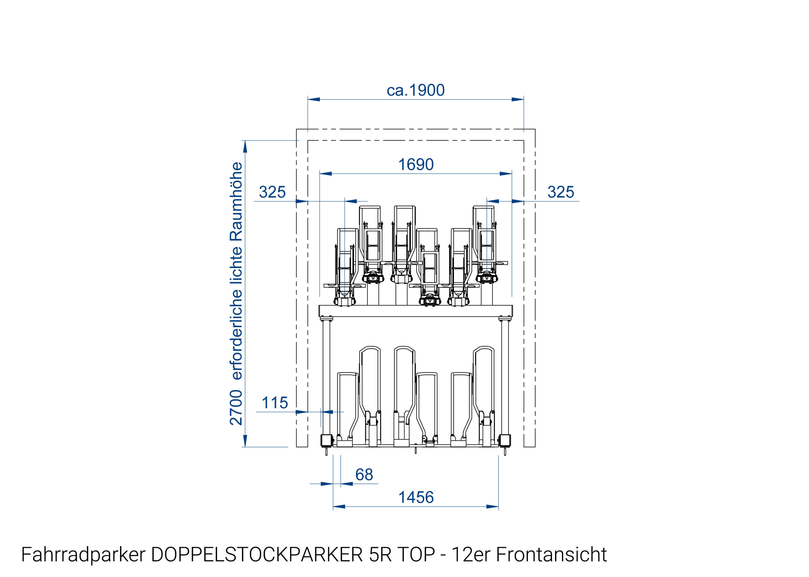 Fahrradparker DOPPELSTOCKPARKER 5R TOP 12er Frontansicht Zeichnung