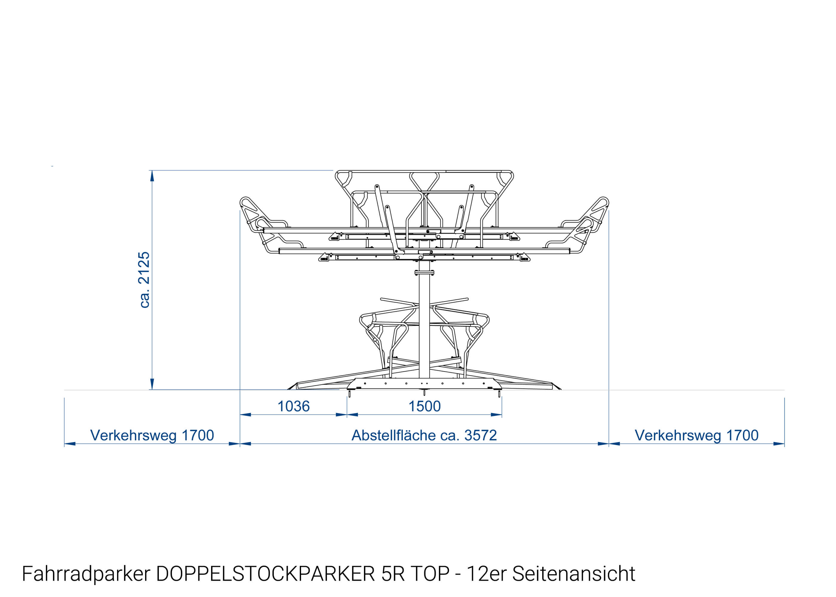 Fahrradparker DOPPELSTOCKPARKER 5R TOP 12er Seitenansicht Zeichnung