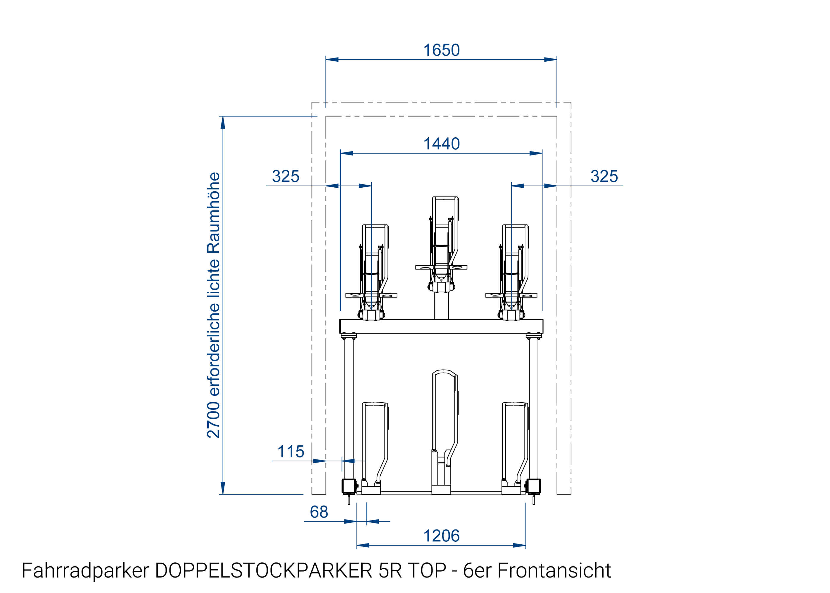 Fahrradparker DOPPELSTOCKPARKER 5R TOP 6er Frontansicht Zeichnung