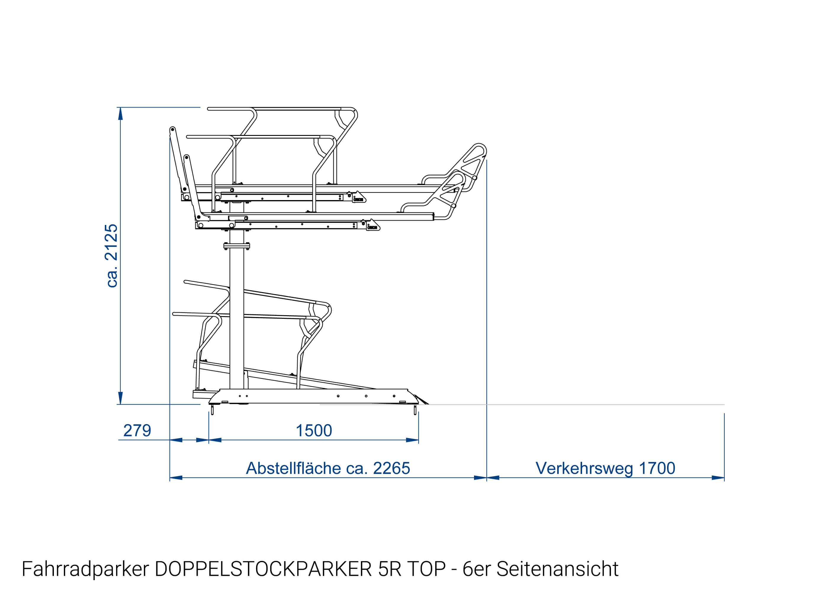 Fahrradparker DOPPELSTOCKPARKER 5R TOP 6er Seitenansicht Zeichnung