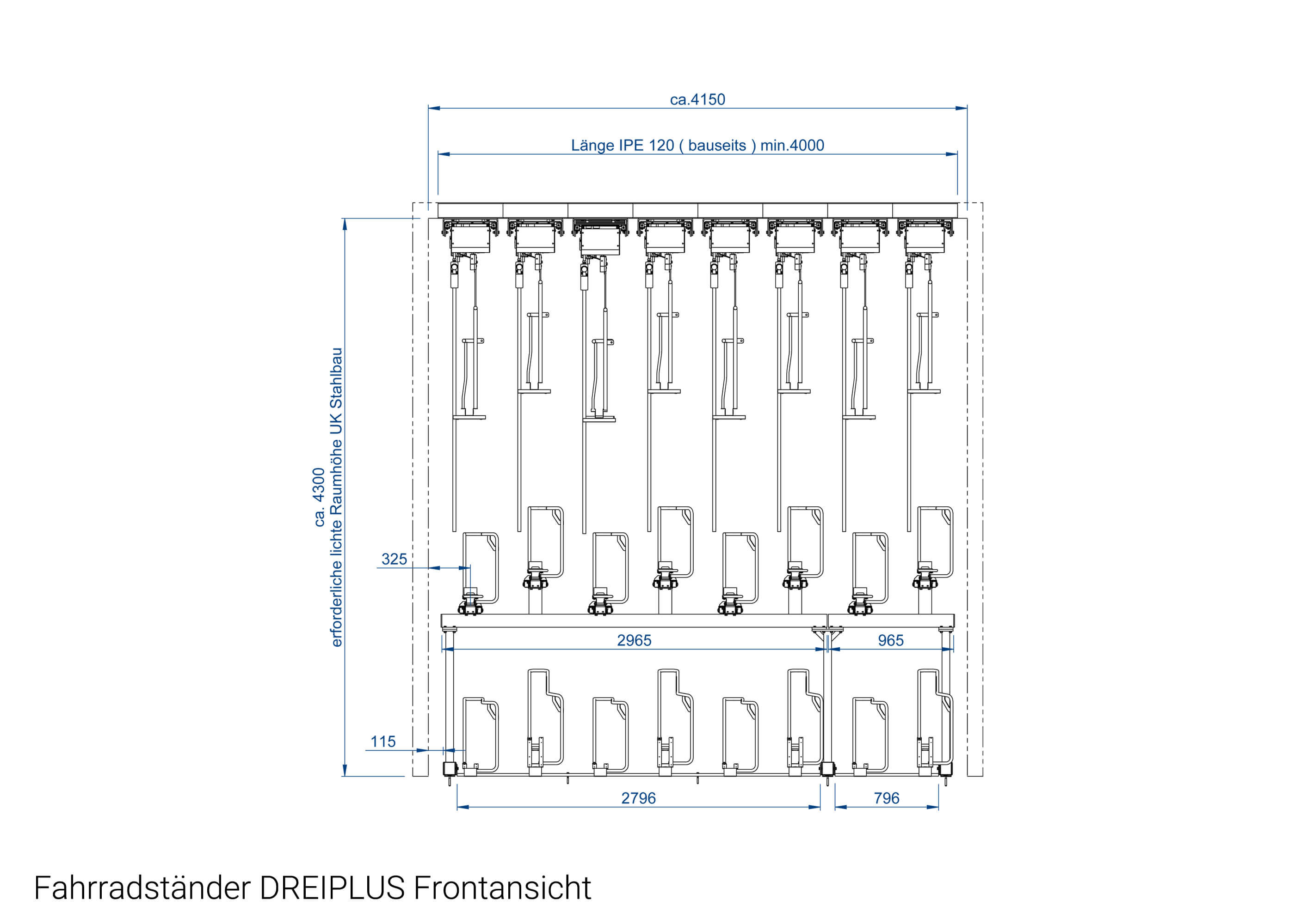 Fahrradständer DREIPLUS Frontansicht Zeichnung Fahrradständer DREIPLUS Frontansicht Zeichnung