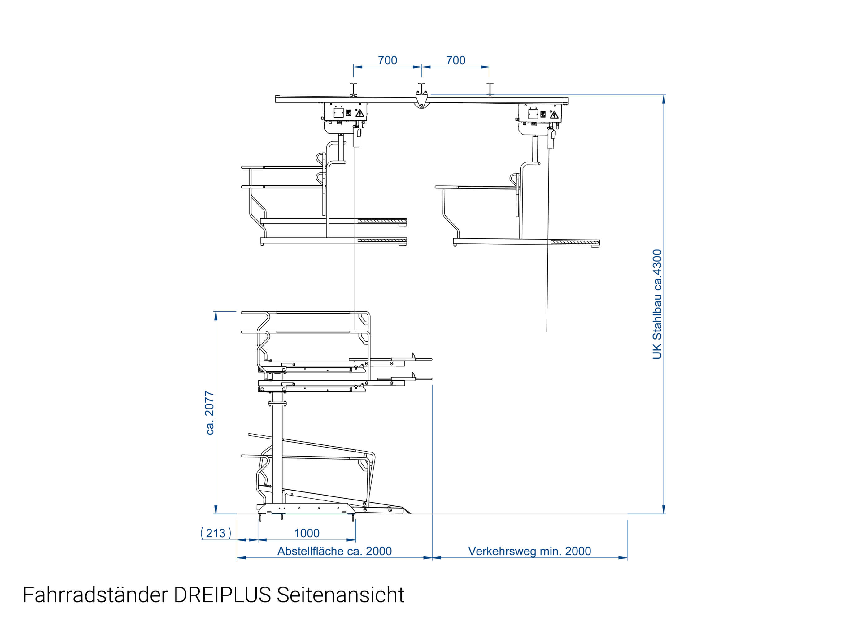 Fahrradständer DREIPLUS Seitenansicht Zeichnung Fahrradständer DREIPLUS Seitenansicht Zeichnung