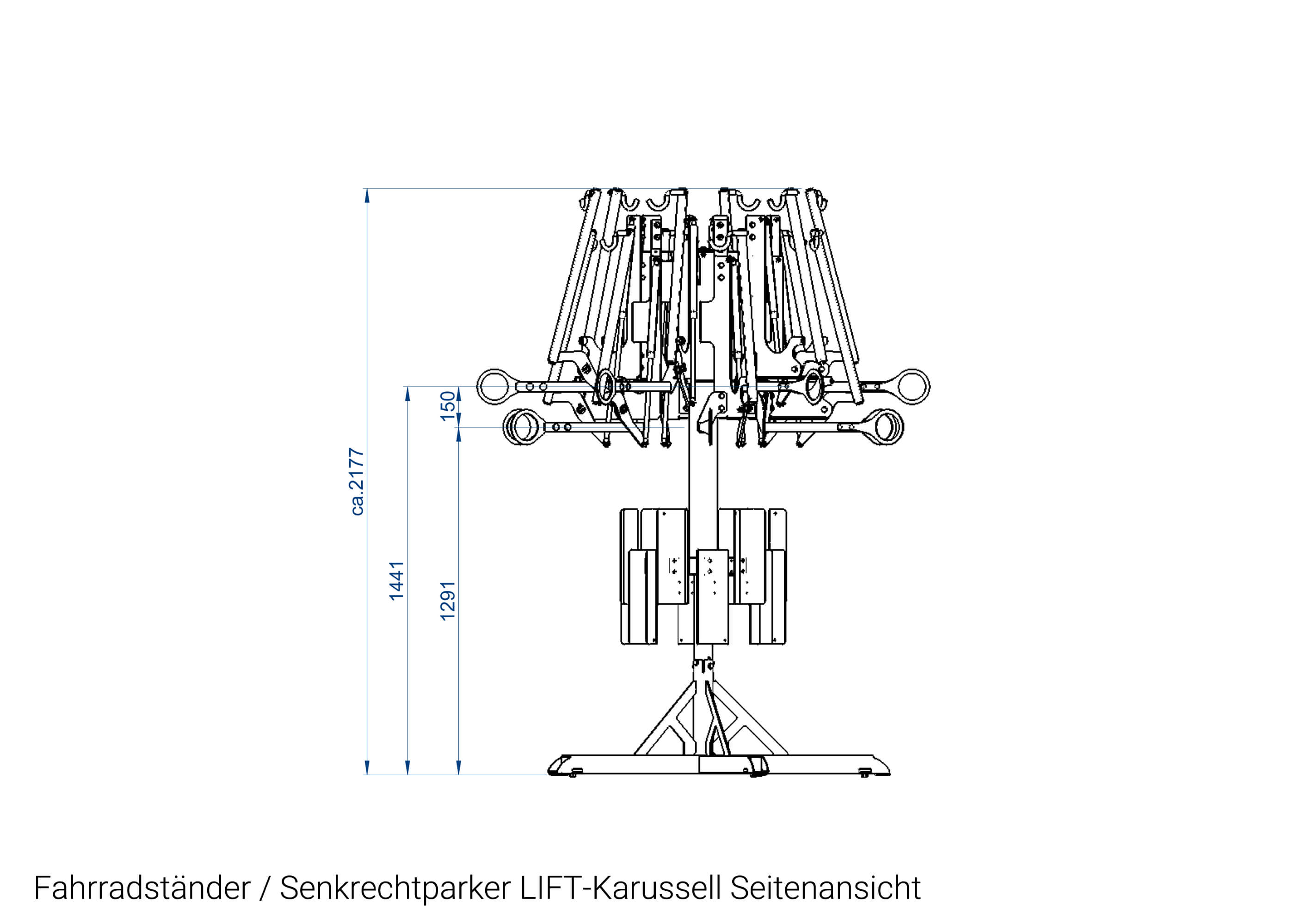Fahrradständer Senkrechtparker LIFT Karussell Seitenansicht Zeichnung Fahrradständer Senkrechtparker LIFT Karussell Seitenansicht Zeichnung