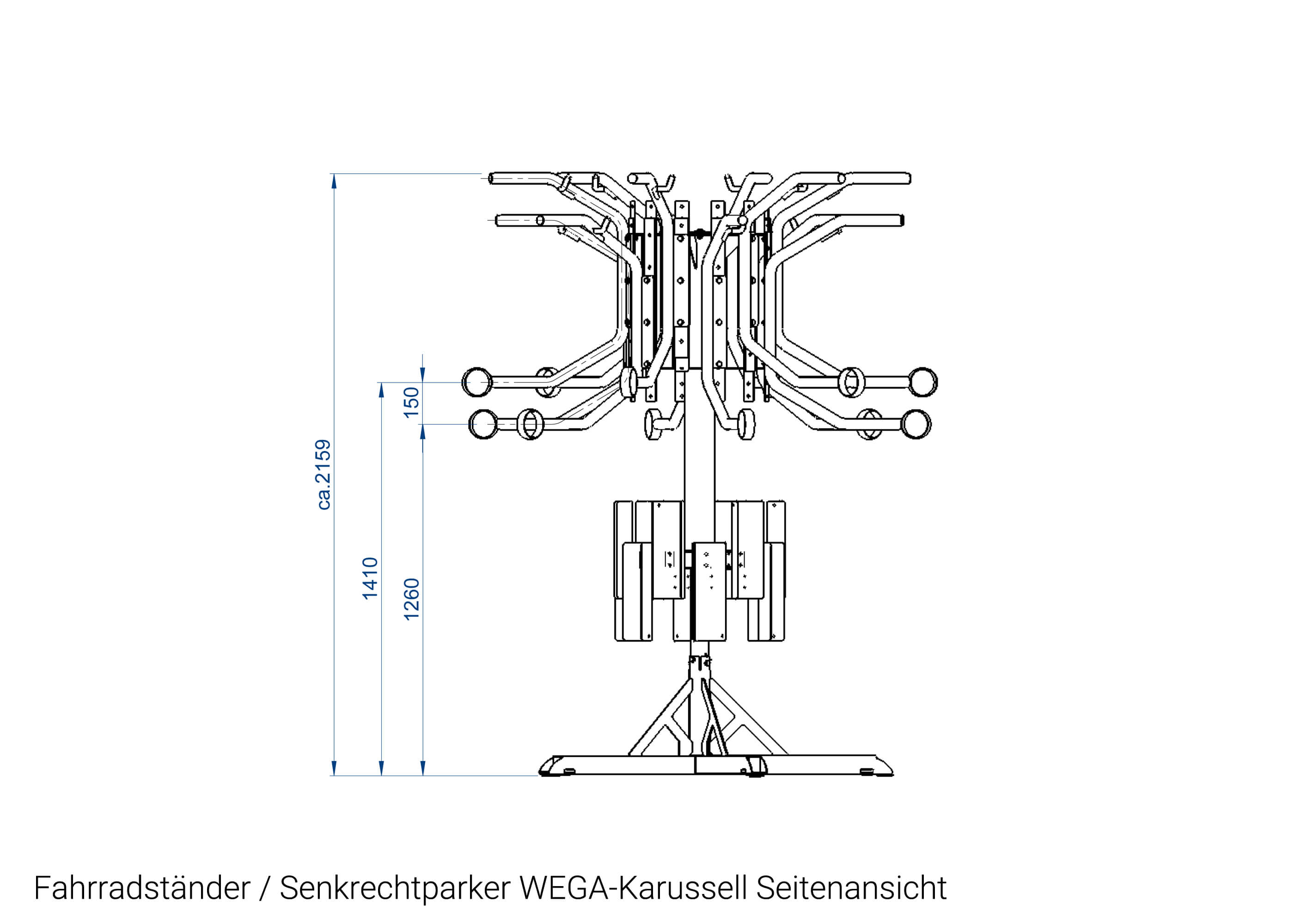 Fahrradständer Senkrechtparker WEGA Karussell Seitenansicht Zeichnung