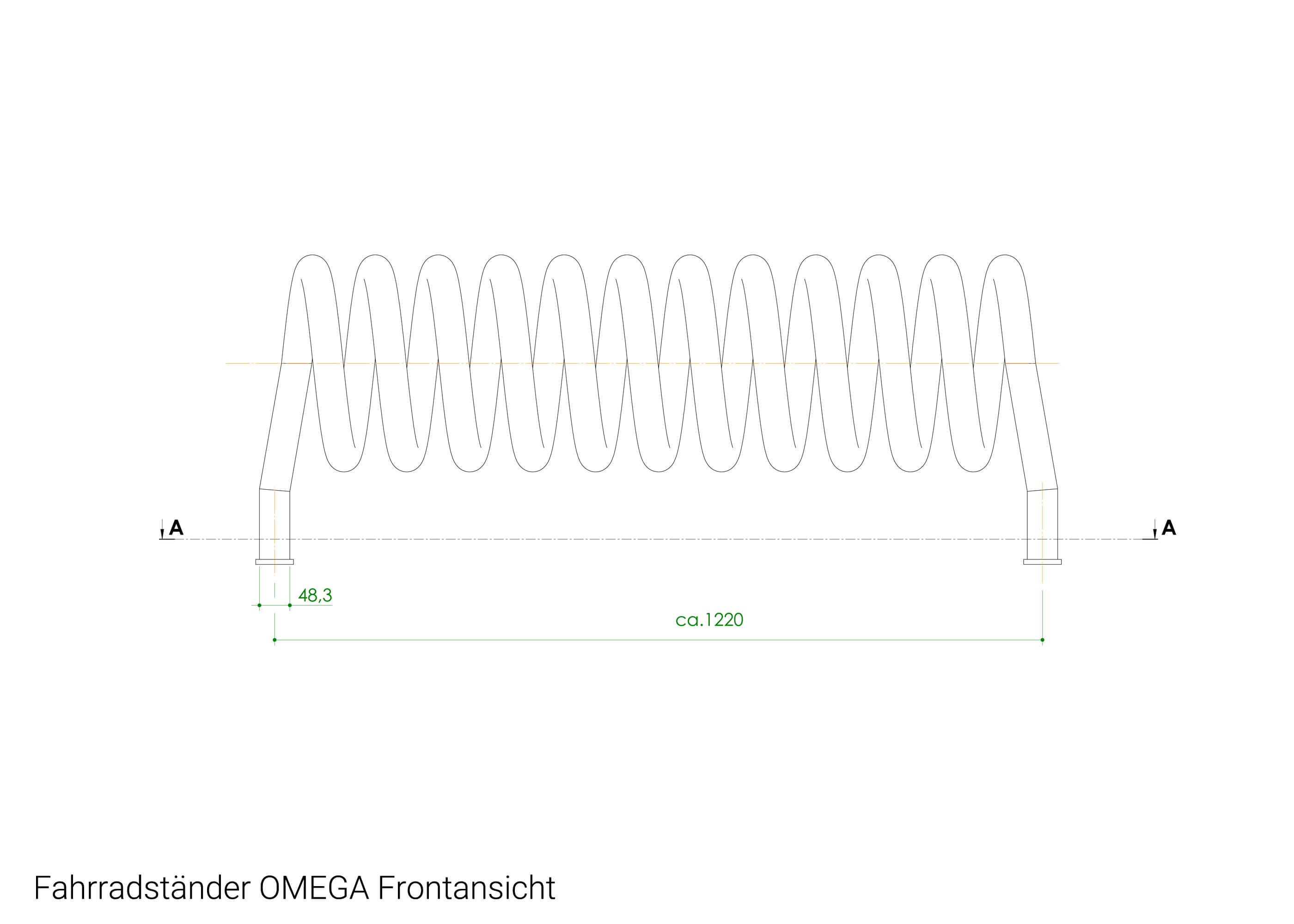 Fahrradständer OMEGA Frontansicht Zeichnung