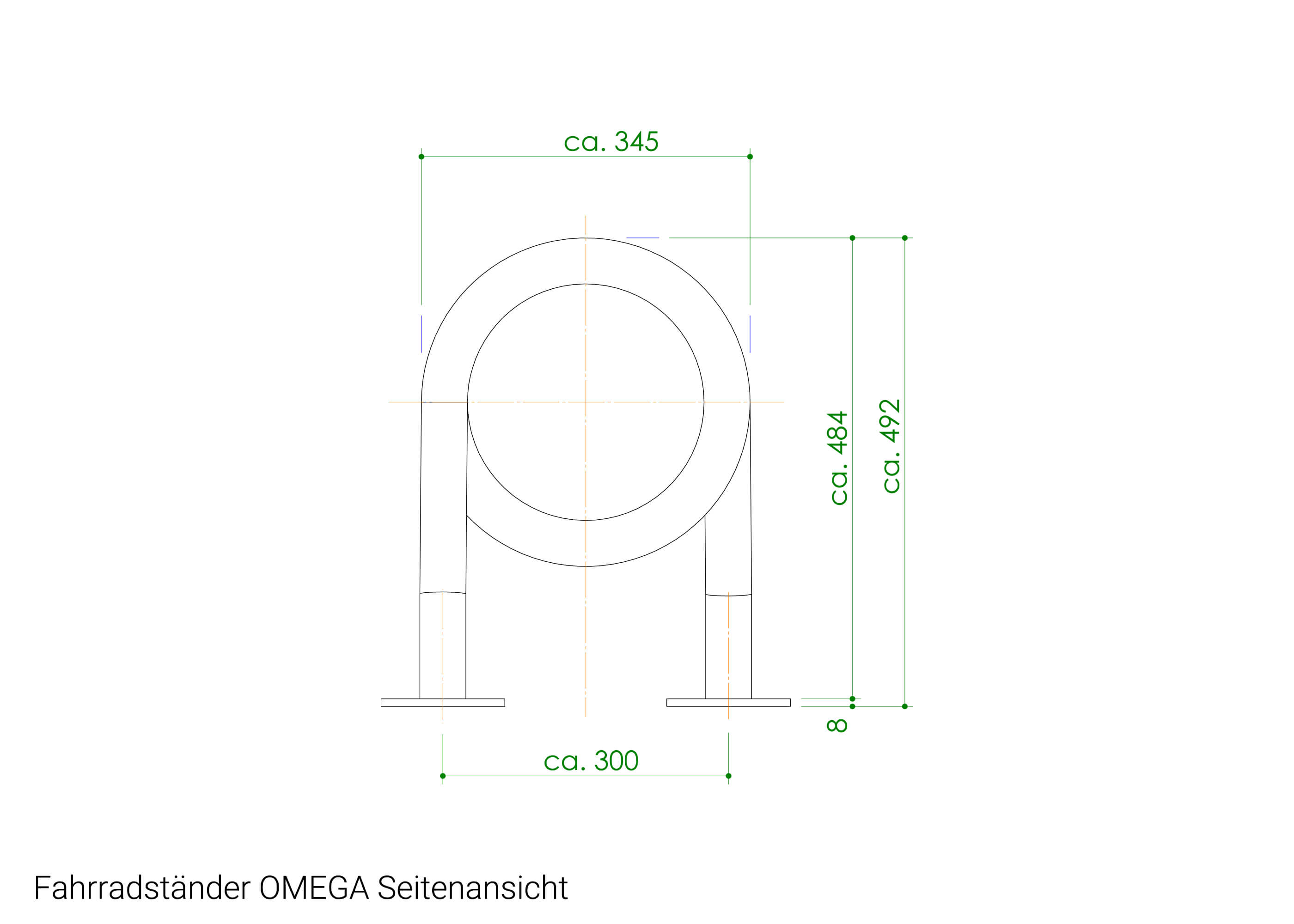 Fahrradständer OMEGA Seitenansicht Zeichnung
