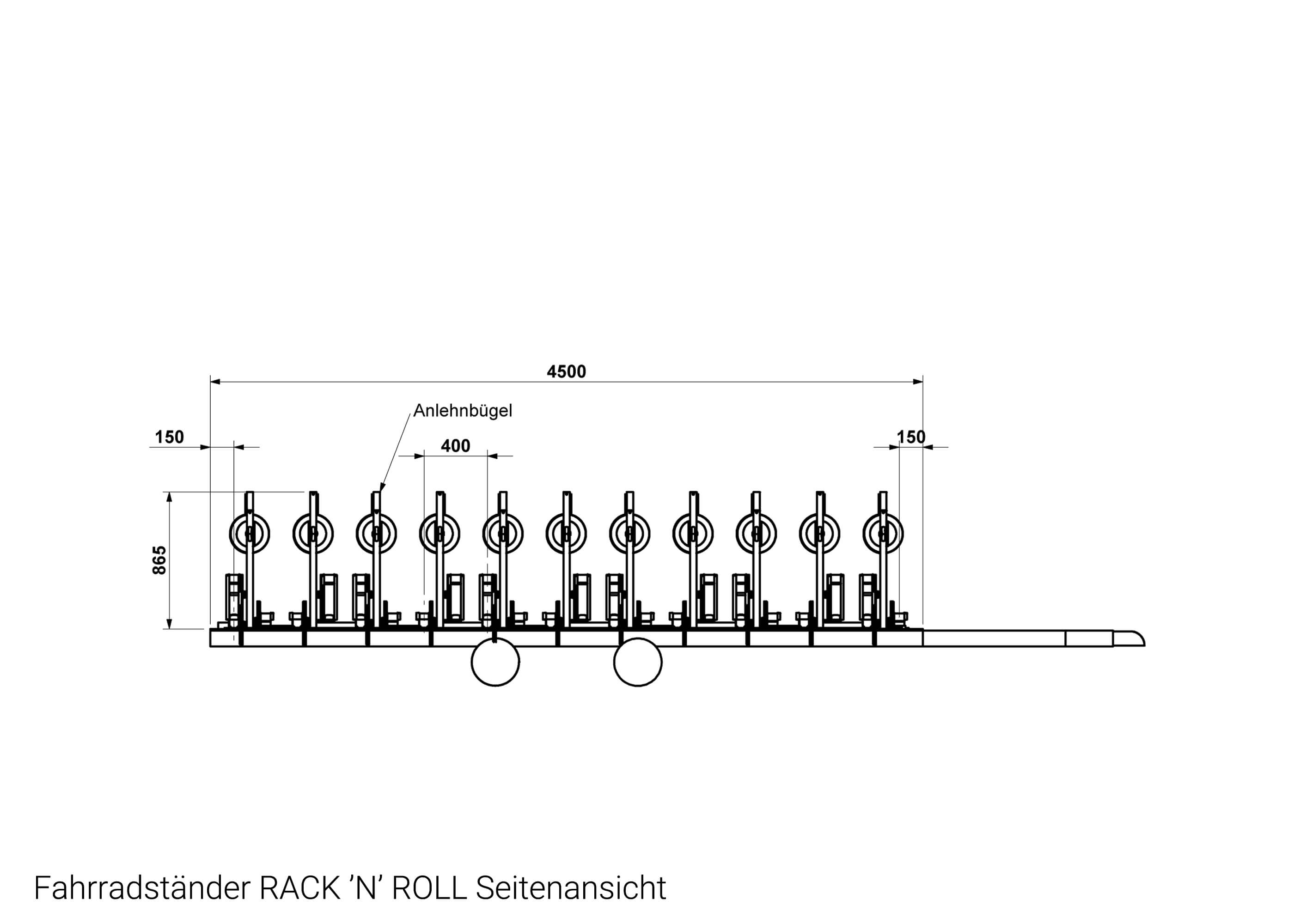 Fahrradständer RACK N ROLL Seitenansicht Zeichnung