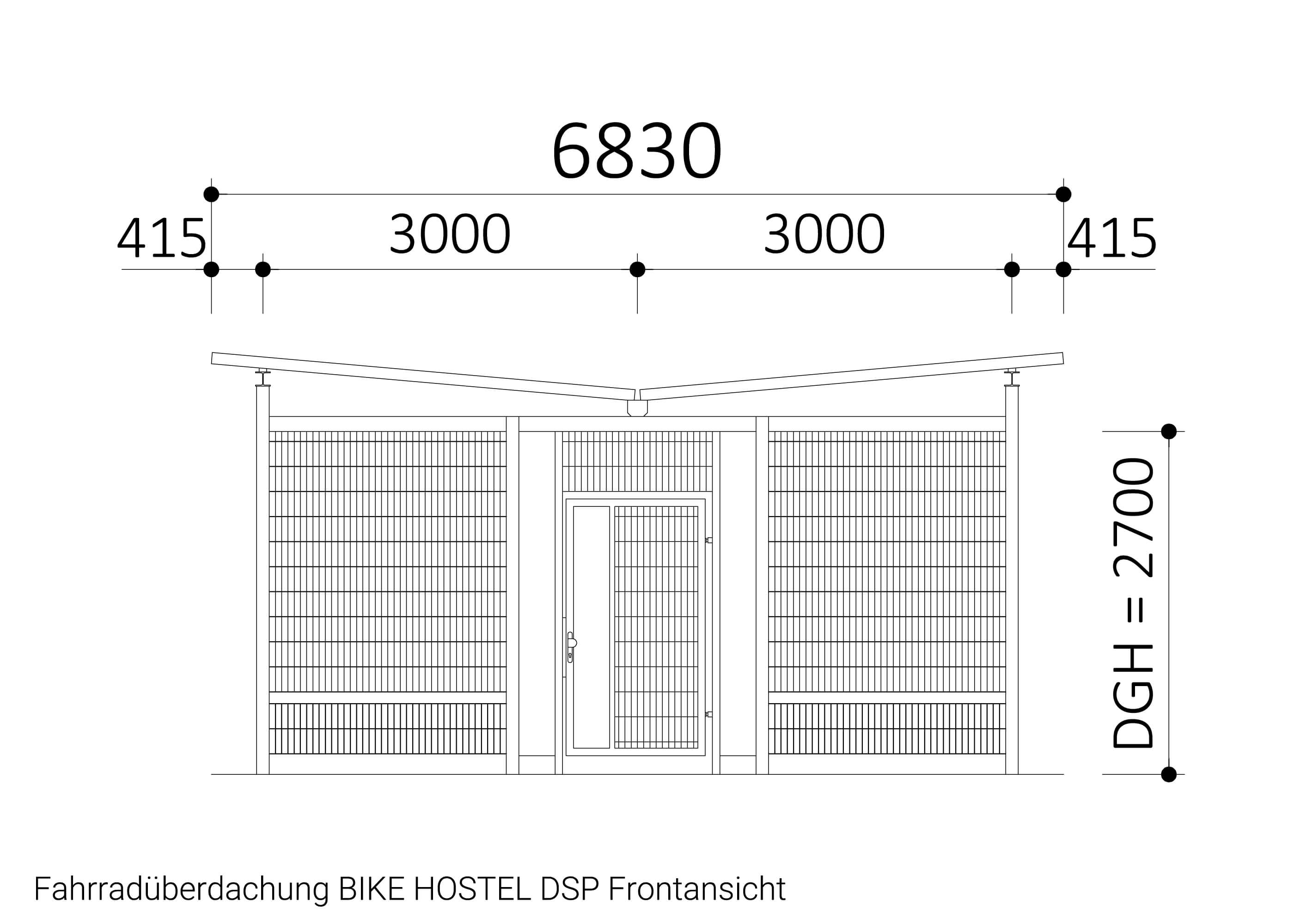 Fahrradüberdachung BIKE-HOSTEL DSP Frontansicht Zeichnung Fahrradüberdachung BIKE-HOSTEL DSP Frontansicht