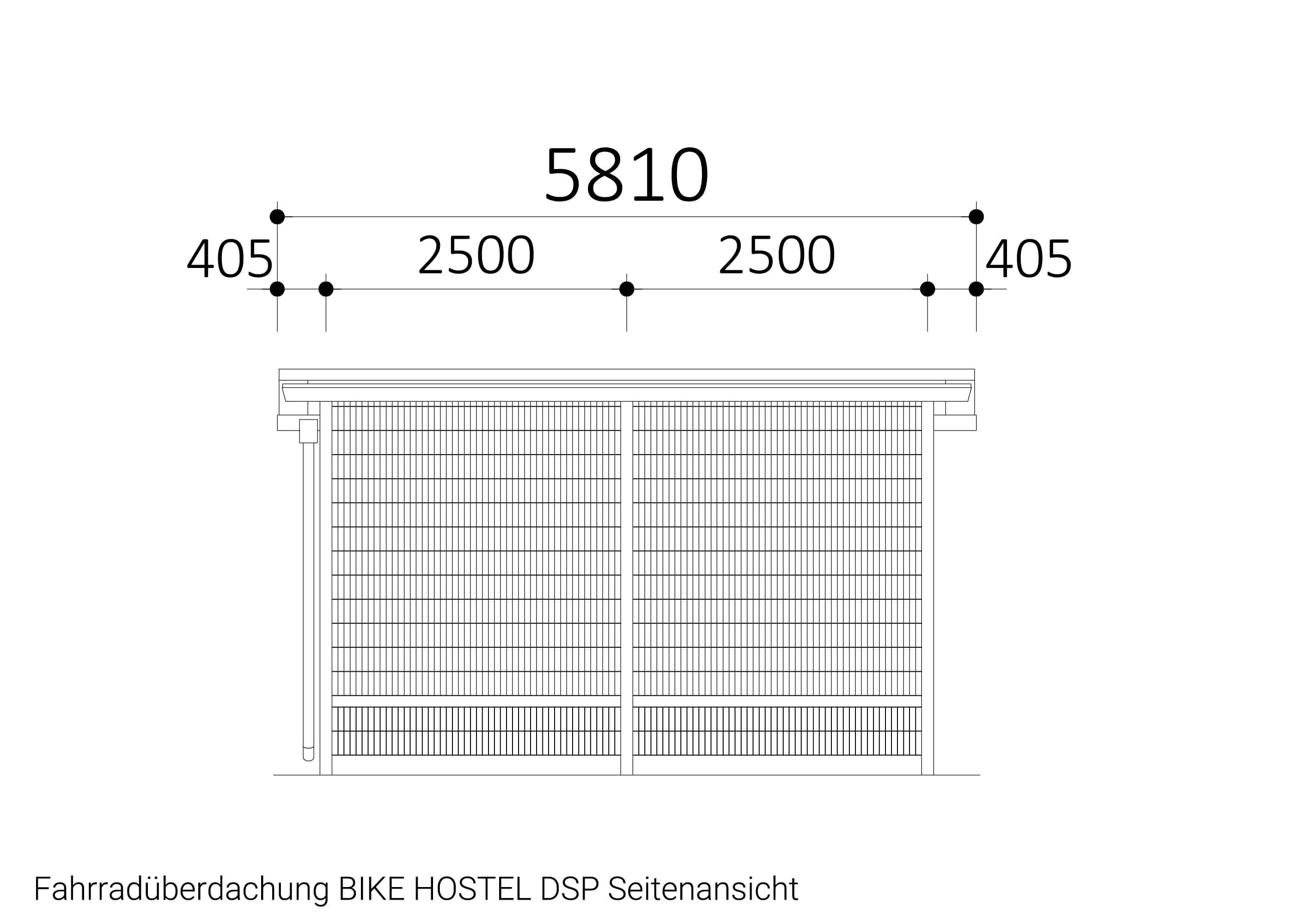 Fahrradüberdachung BIKE-HOSTEL DSP Seitenansicht Zeichnung Fahrradüberdachung BIKE-HOSTEL DSP Seitenansicht