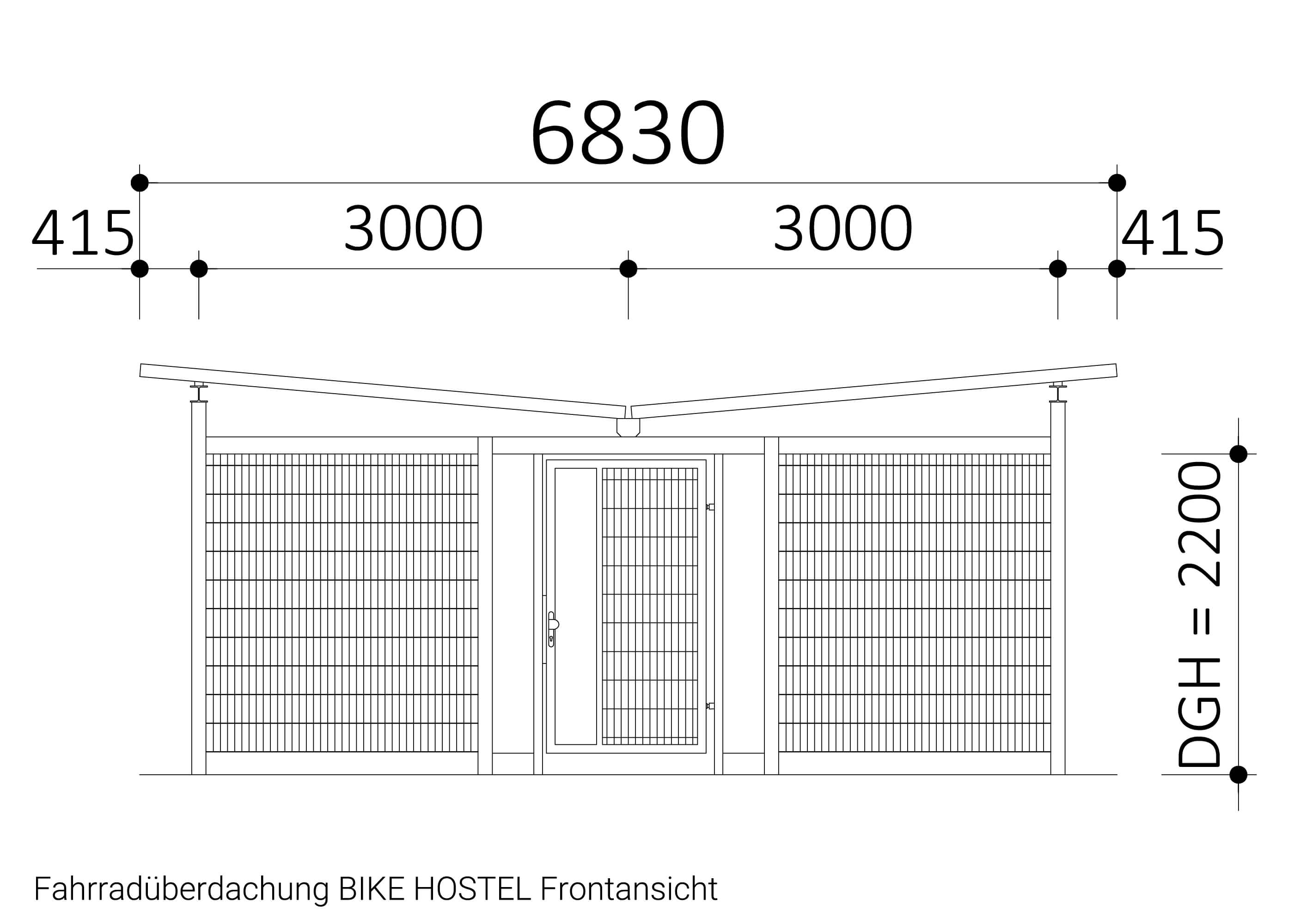 Fahrradüberdachung BIKE-HOSTEL Frontansicht Zeichnung Fahrradüberdachung BIKE-HOSTEL Frontansicht