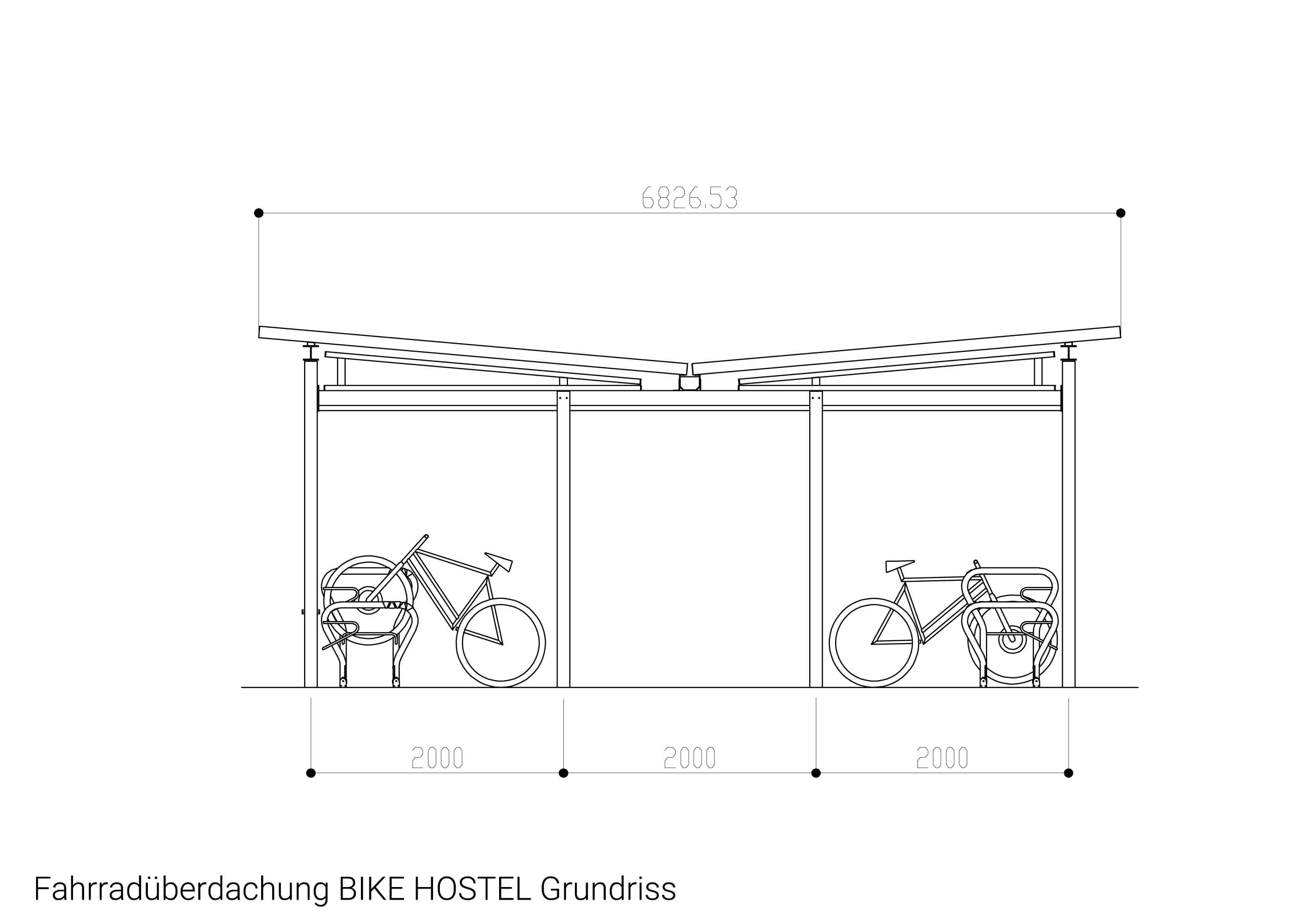 Fahrradüberdachung BIKE-HOSTEL Grundriss 1 Zeichnung Fahrradüberdachung BIKE-HOSTEL Grundriss 1