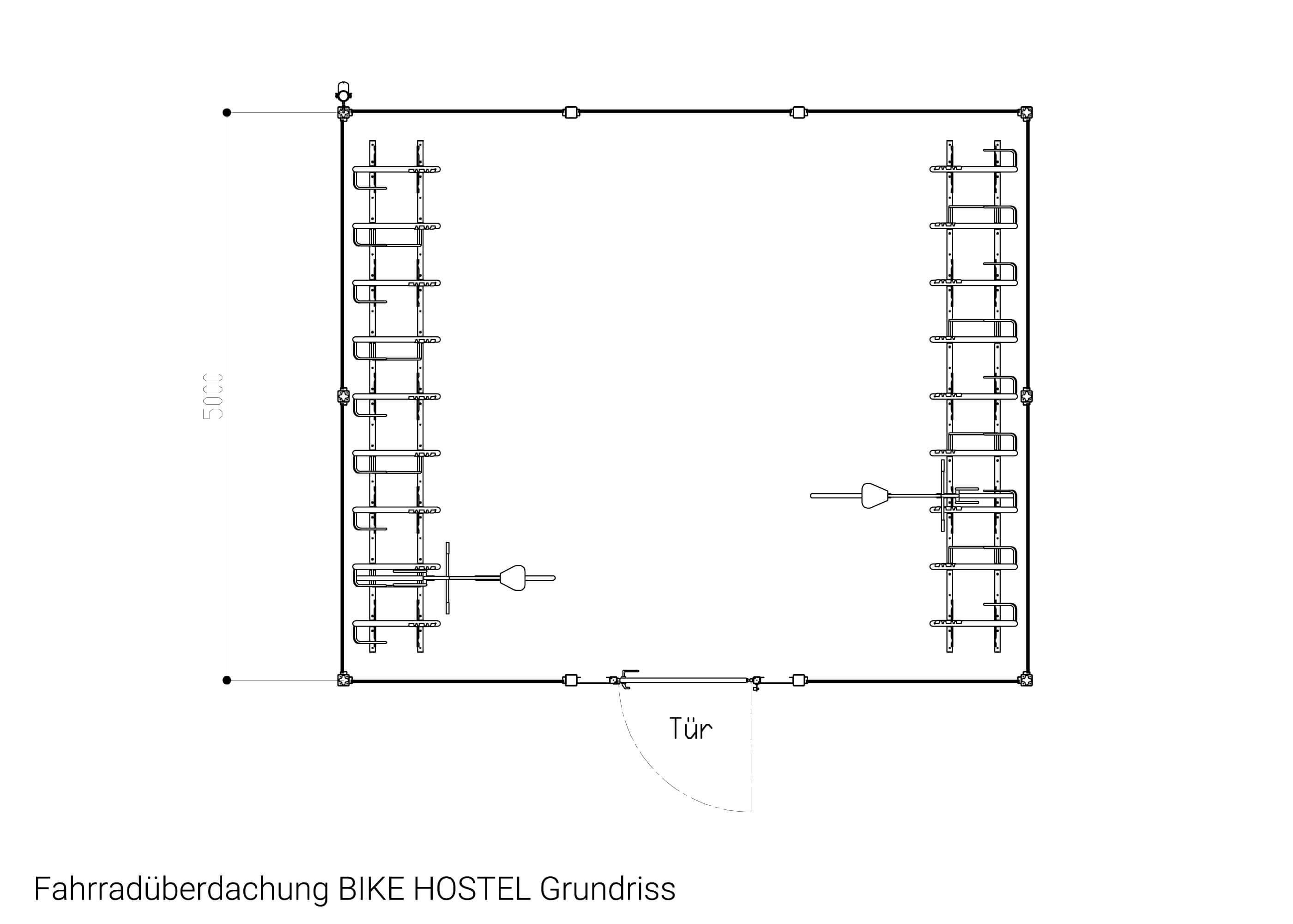 Fahrradüberdachung BIKE-HOSTEL Grundriss 2 Zeichnung Fahrradüberdachung BIKE-HOSTEL Grundriss 2