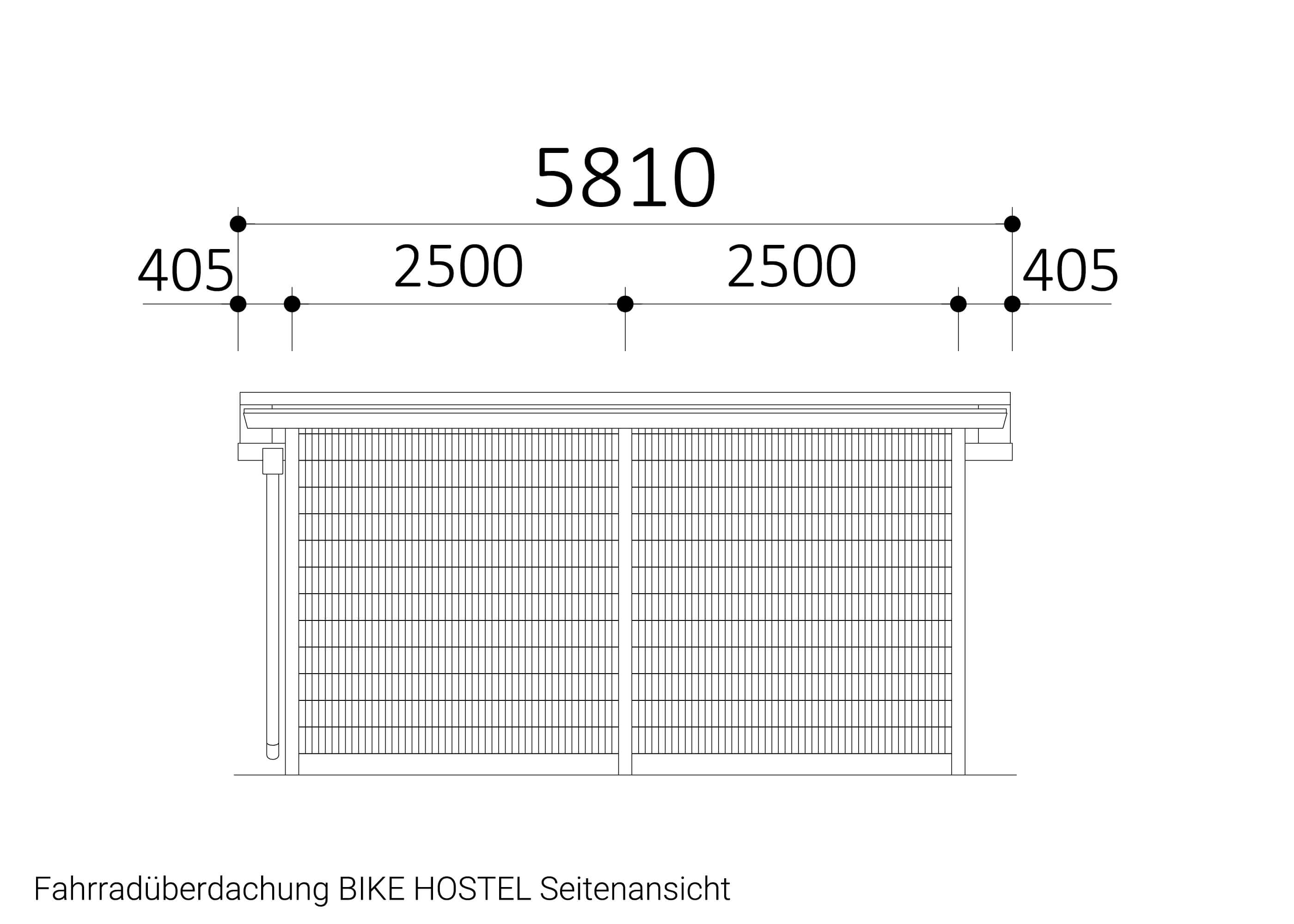 Fahrradüberdachung BIKE-HOSTEL Seitenansicht Zeichnung Fahrradüberdachung BIKE-HOSTEL Seitenansicht