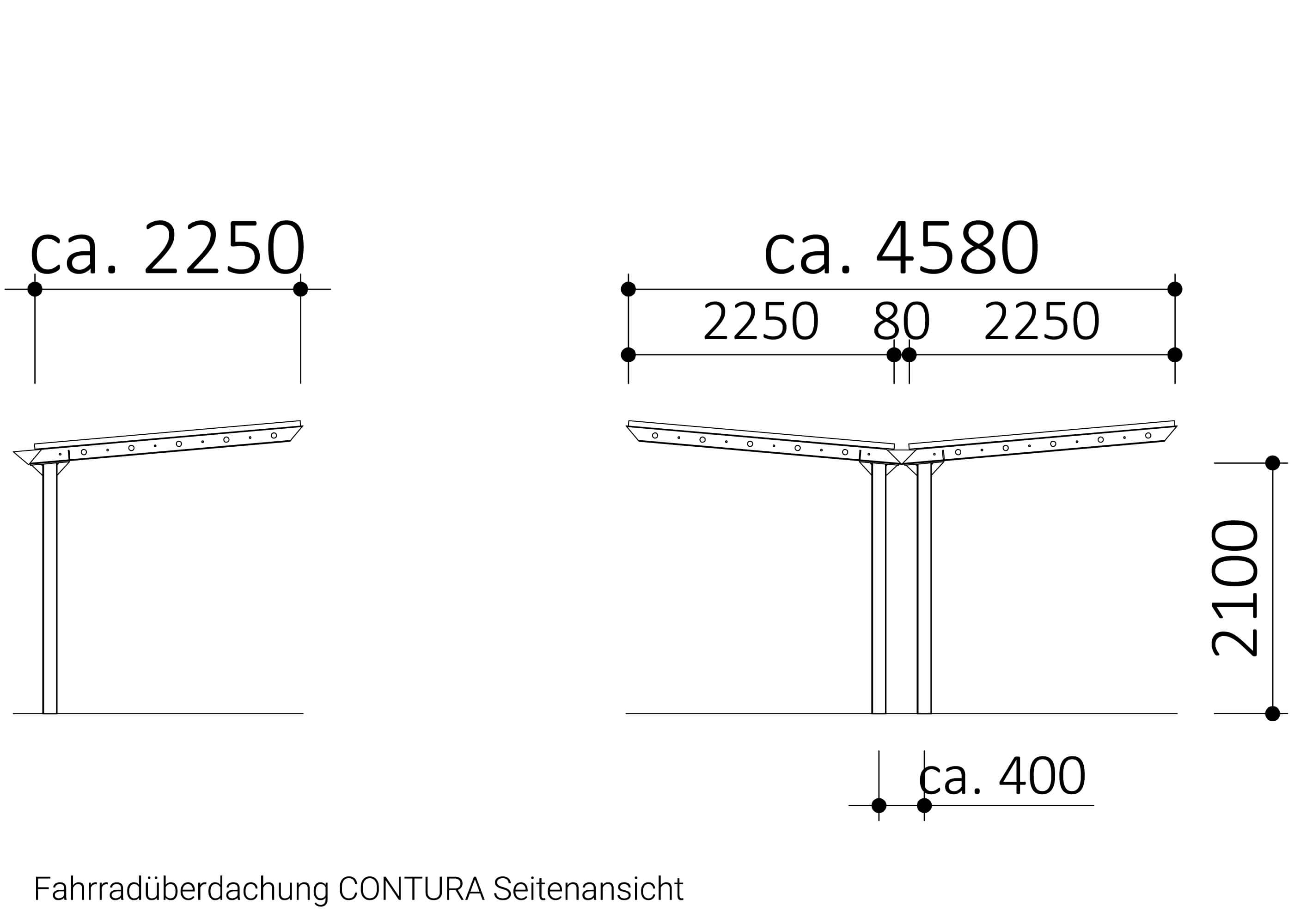 Zeichnung Fahrradüberdachung CONTURA Seitenansicht