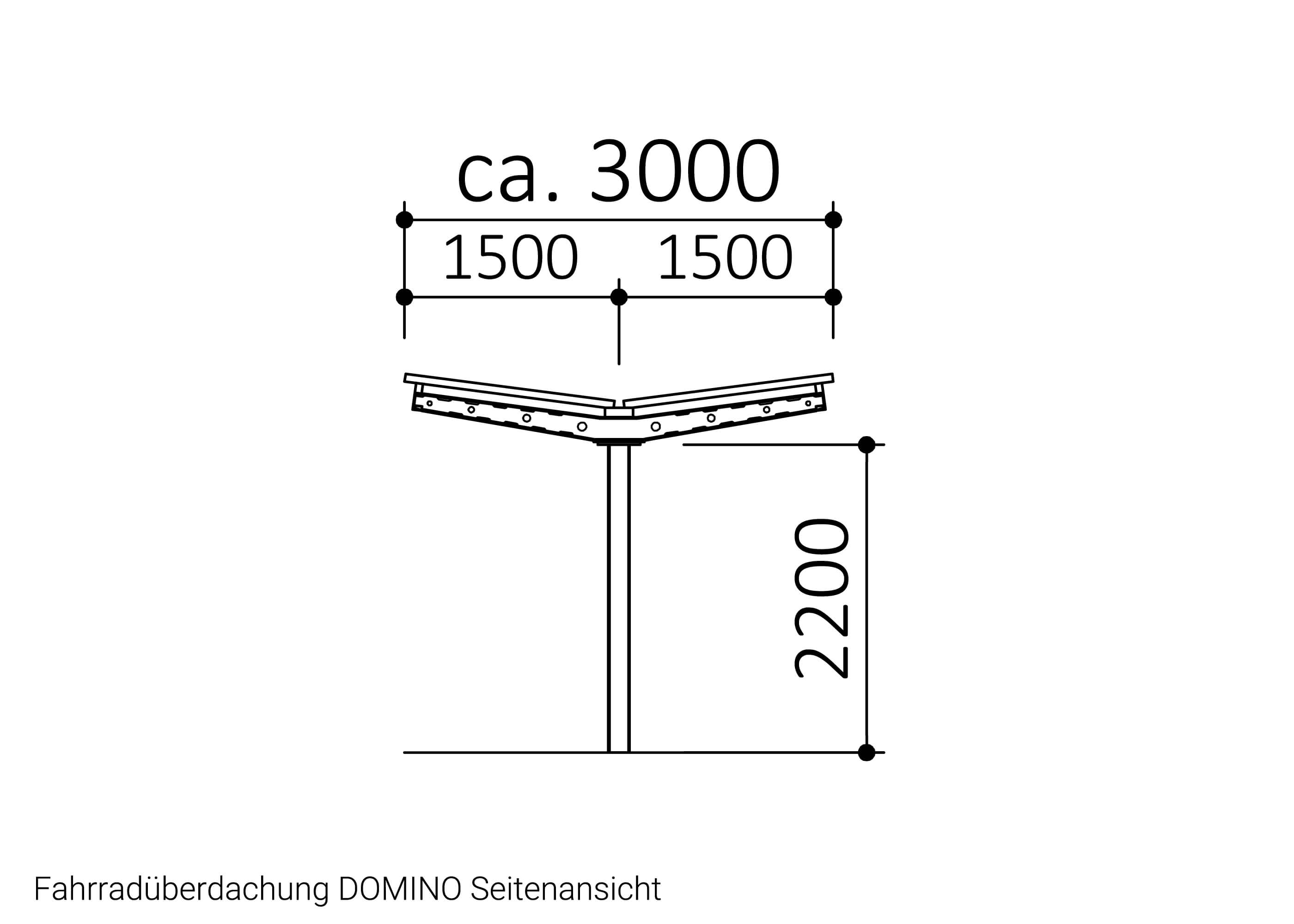 Fahrradüberdachung DOMINO Seitenansicht Zeichnung Fahrradüberdachung DOMINO Seitenansicht