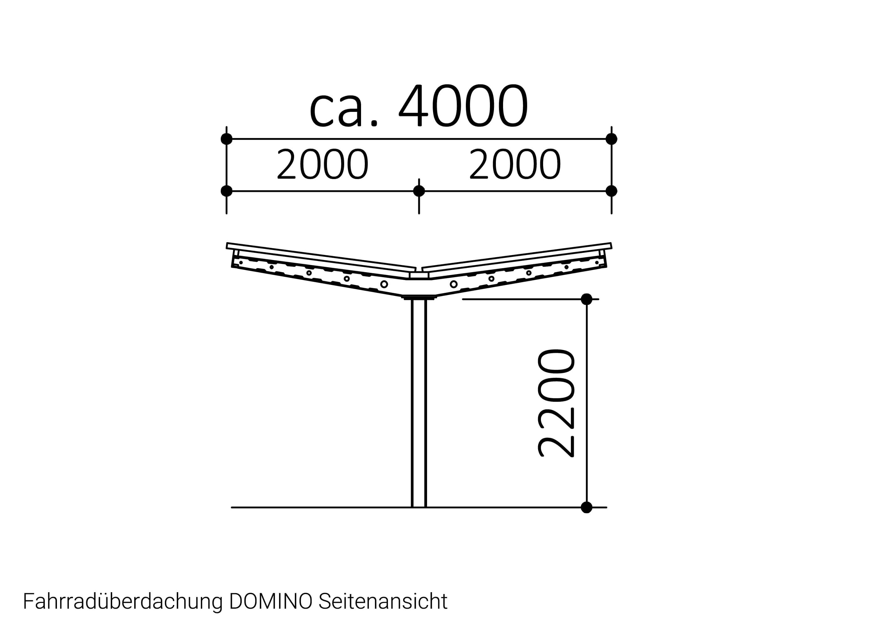 Fahrradüberdachung DOMINO Seitenansicht Zeichnung Fahrradüberdachung DOMINO Seitenansicht