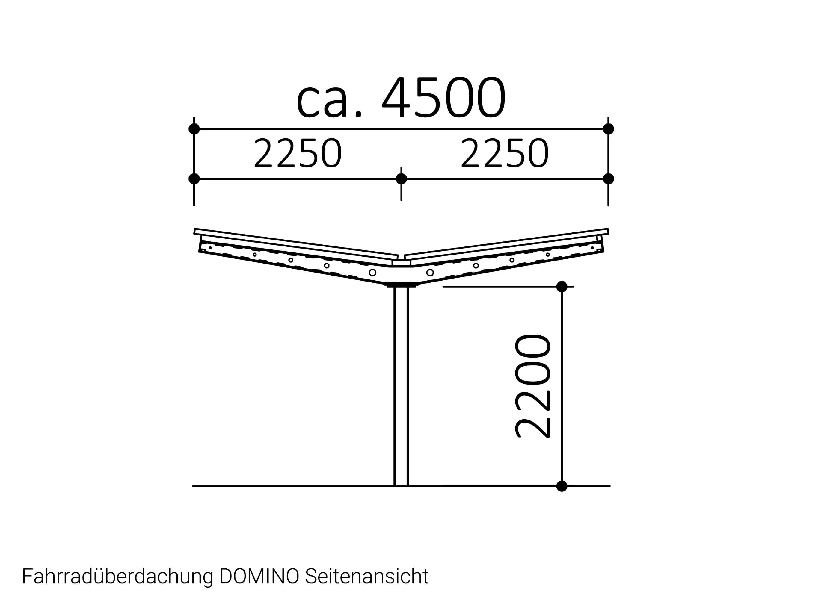 Fahrradüberdachung DOMINO Seitenansicht Zeichnung Fahrradüberdachung DOMINO Seitenansicht