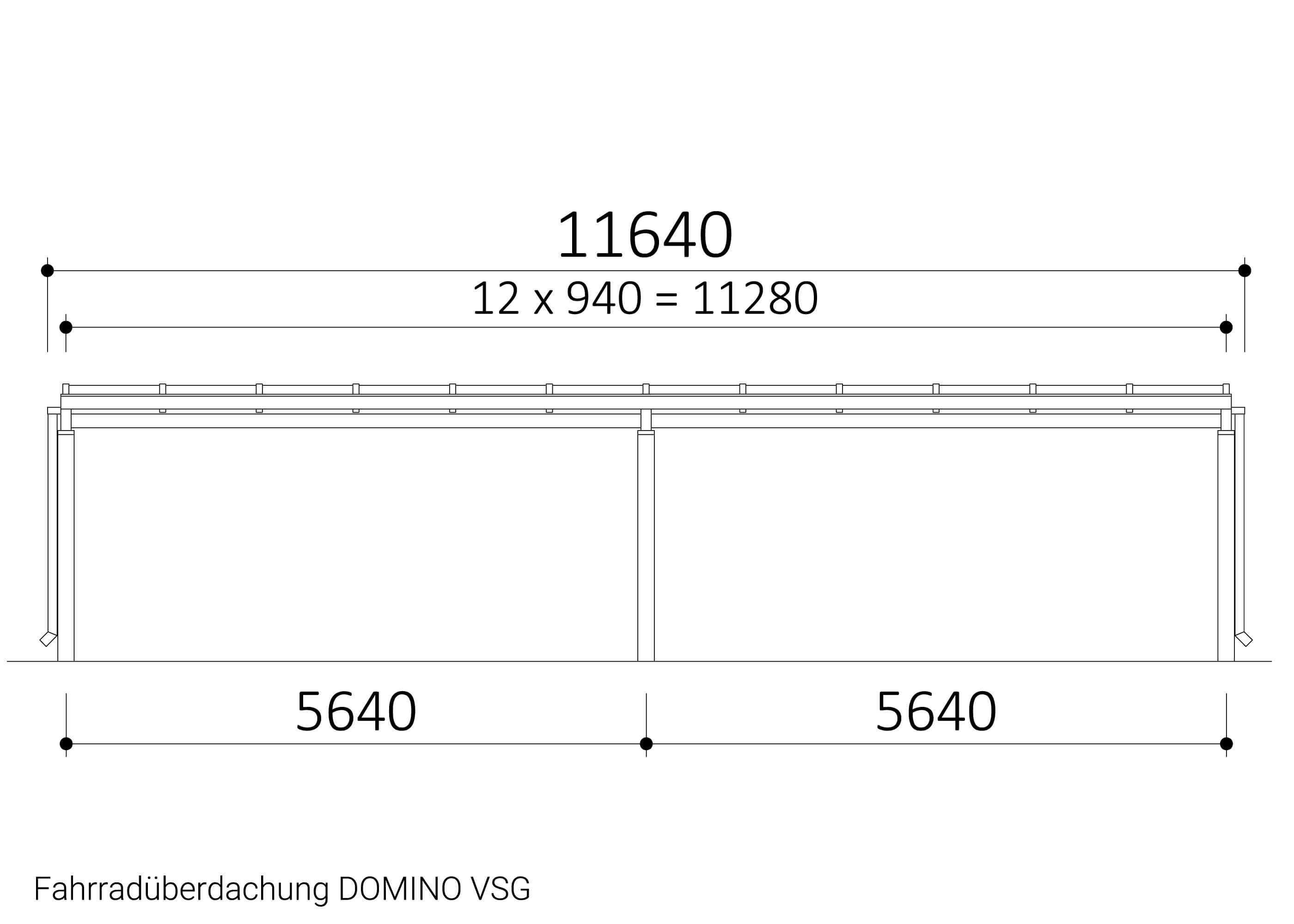 Fahrradüberdachung DOMINO VSG Zeichnung Fahrradüberdachung DOMINO VSG
