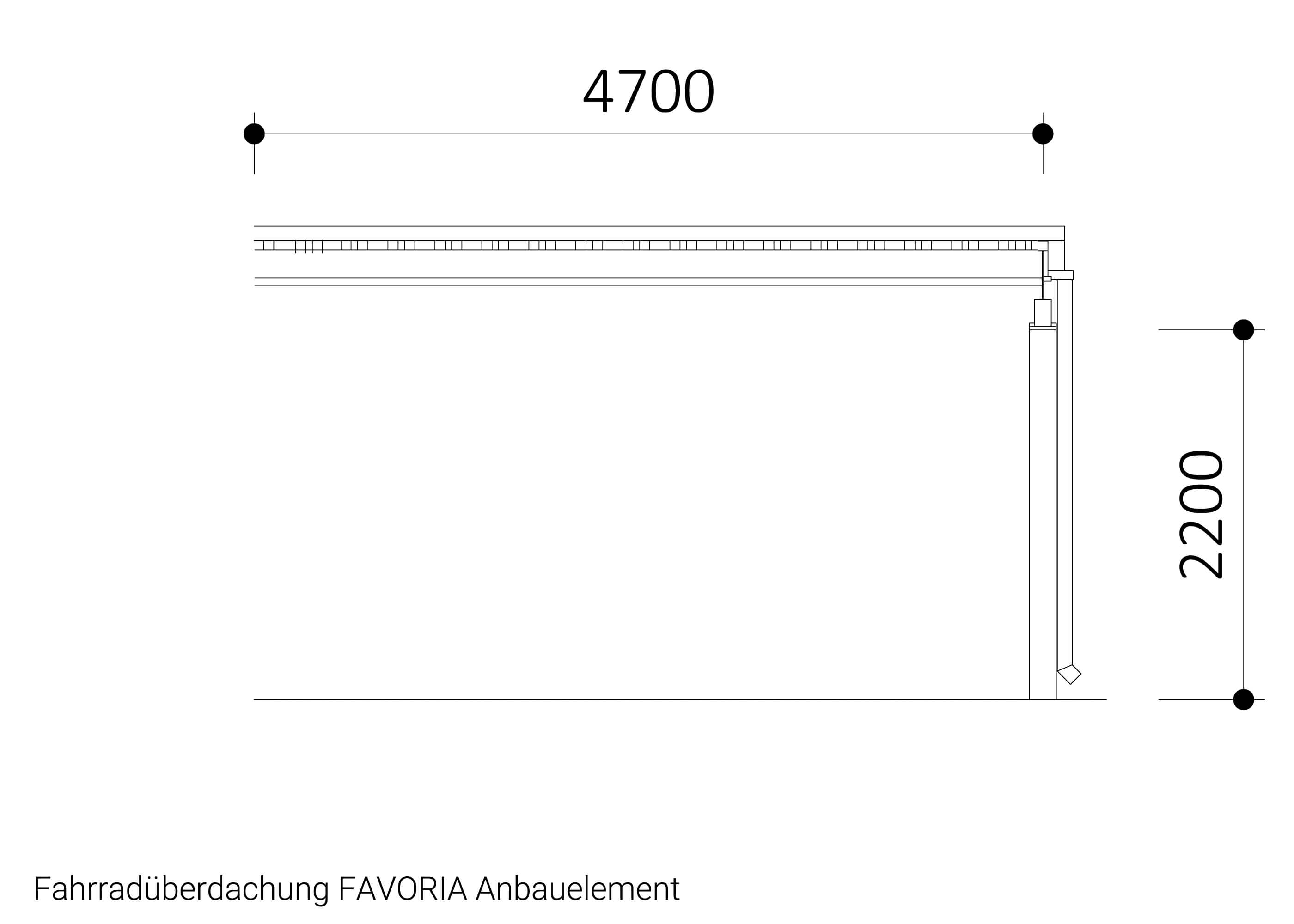 Fahrradüberdachung FAVORIA Anbauelement Zeichnung Fahrradüberdachung FAVORIA Anbauelement