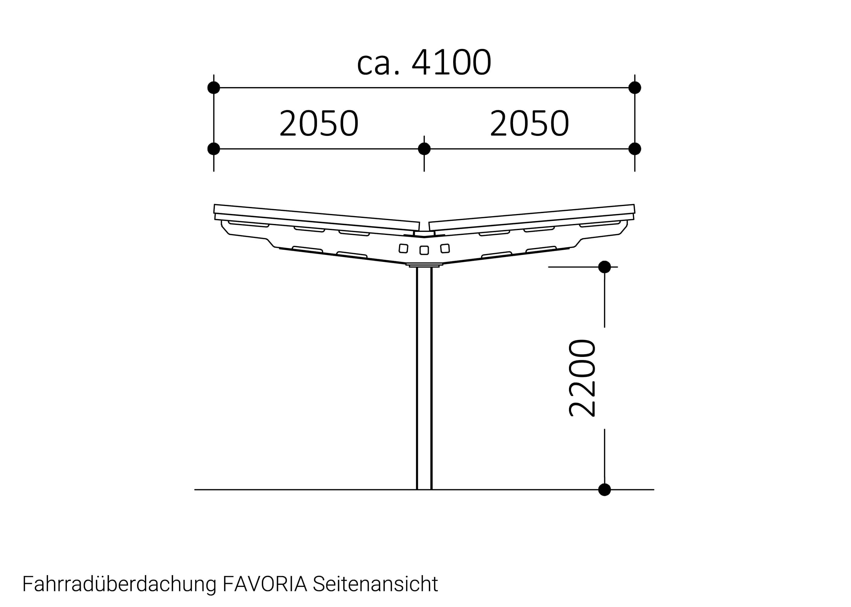 Fahrradüberdachung FAVORIA Seitenansicht Zeichnung Fahrradüberdachung FAVORIA Seitenansicht