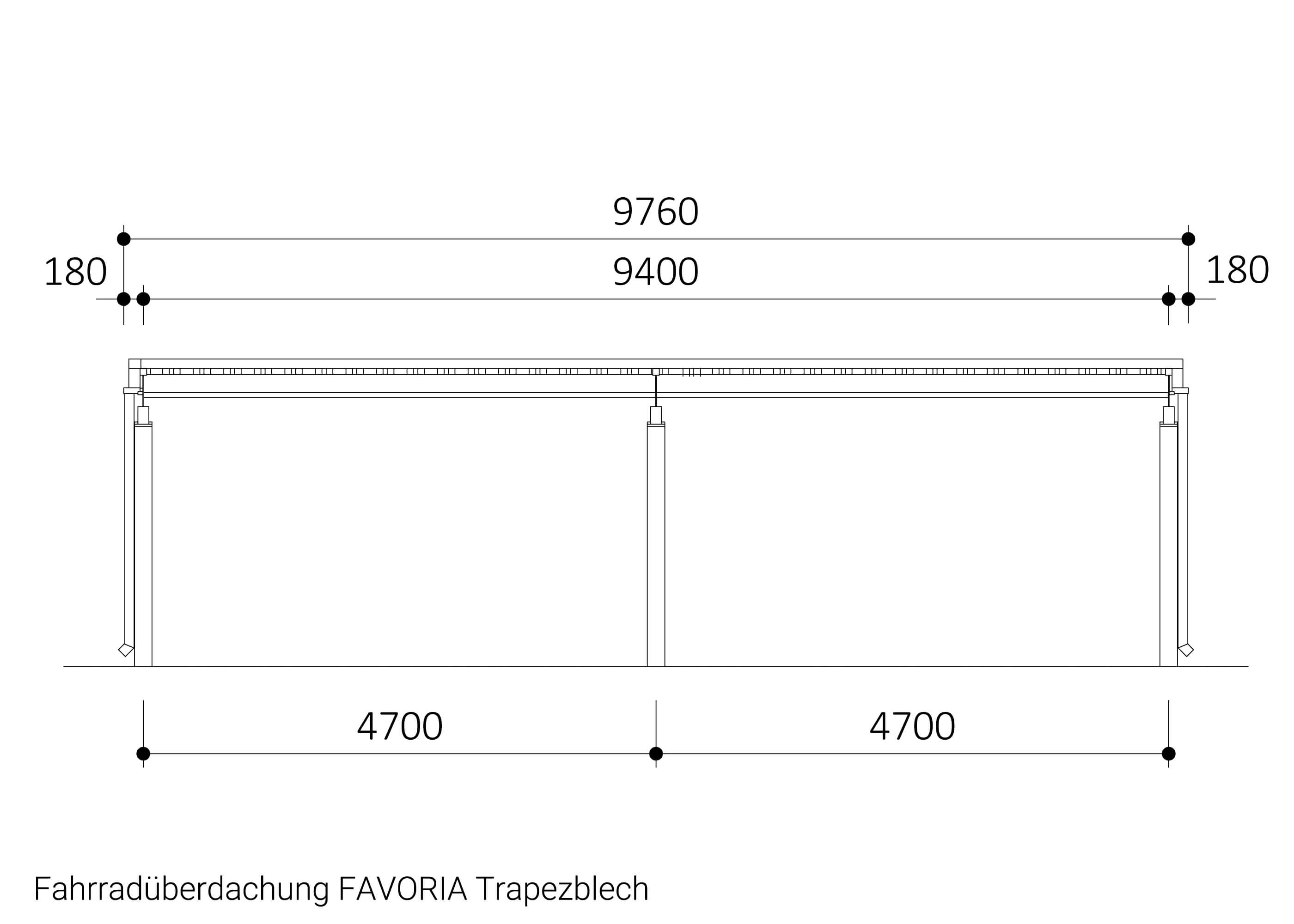 Fahrradüberdachung FAVORIA Trapezblech Zeichnung Fahrradüberdachung FAVORIA Trapezblech