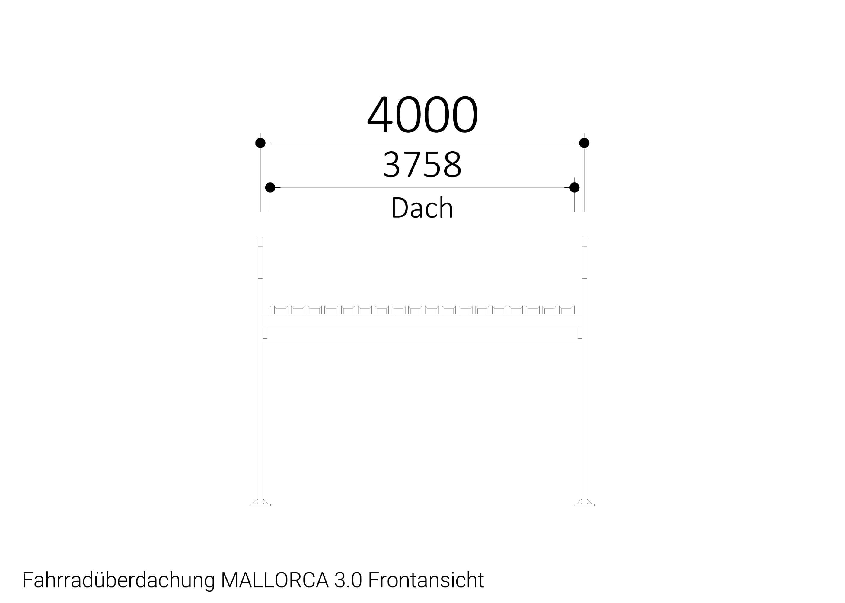 Fahrradüberdachung MALLORCA 3.0 Frontansicht Zeichnung Fahrradüberdachung MALLORCA 3.0 Frontansicht