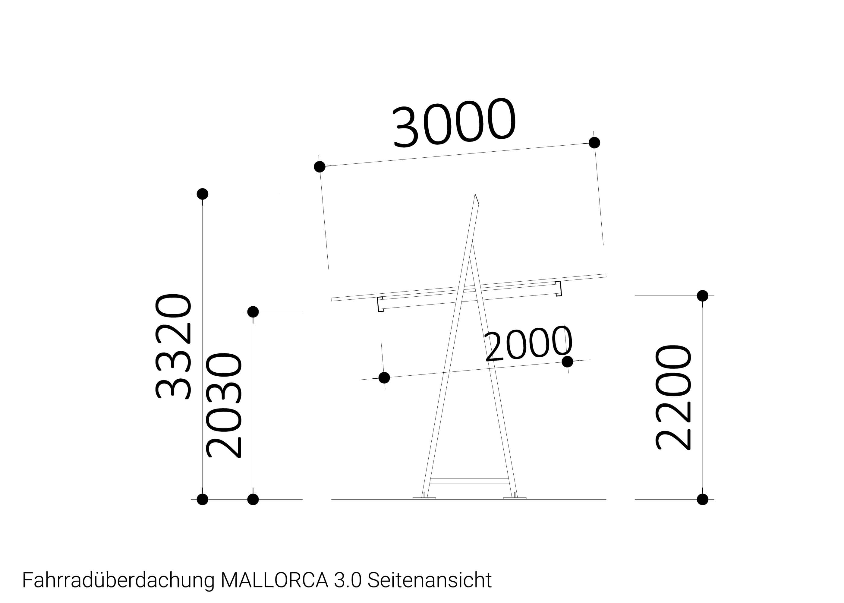 Fahrradüberdachung MALLORCA 3.0 Seitenansicht Zeichnung Fahrradüberdachung MALLORCA 3.0 Seitenansicht