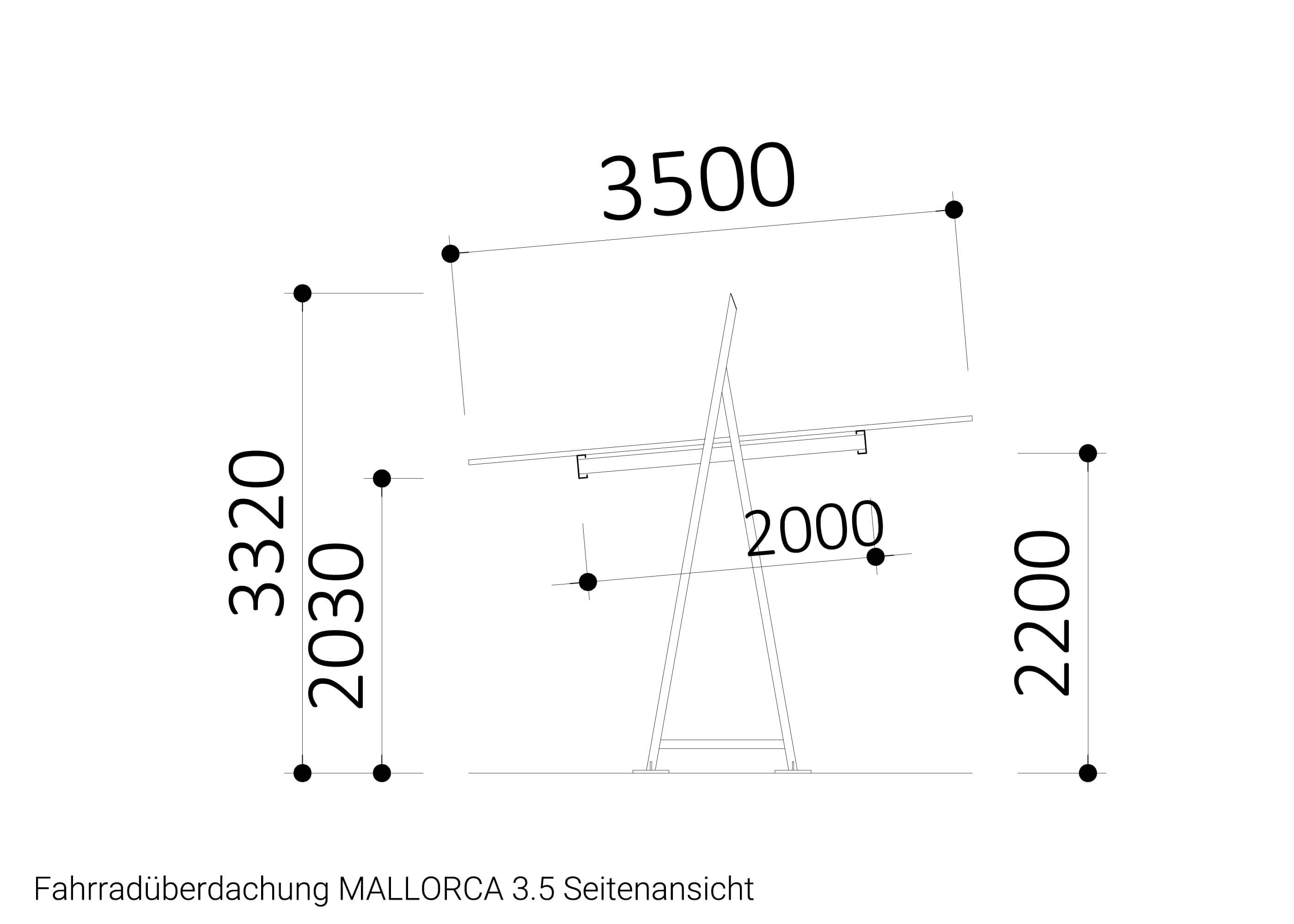 Fahrradüberdachung MALLORCA 3.5 Seitenansicht Zeichnung Fahrradüberdachung MALLORCA 3.5 Seitenansicht